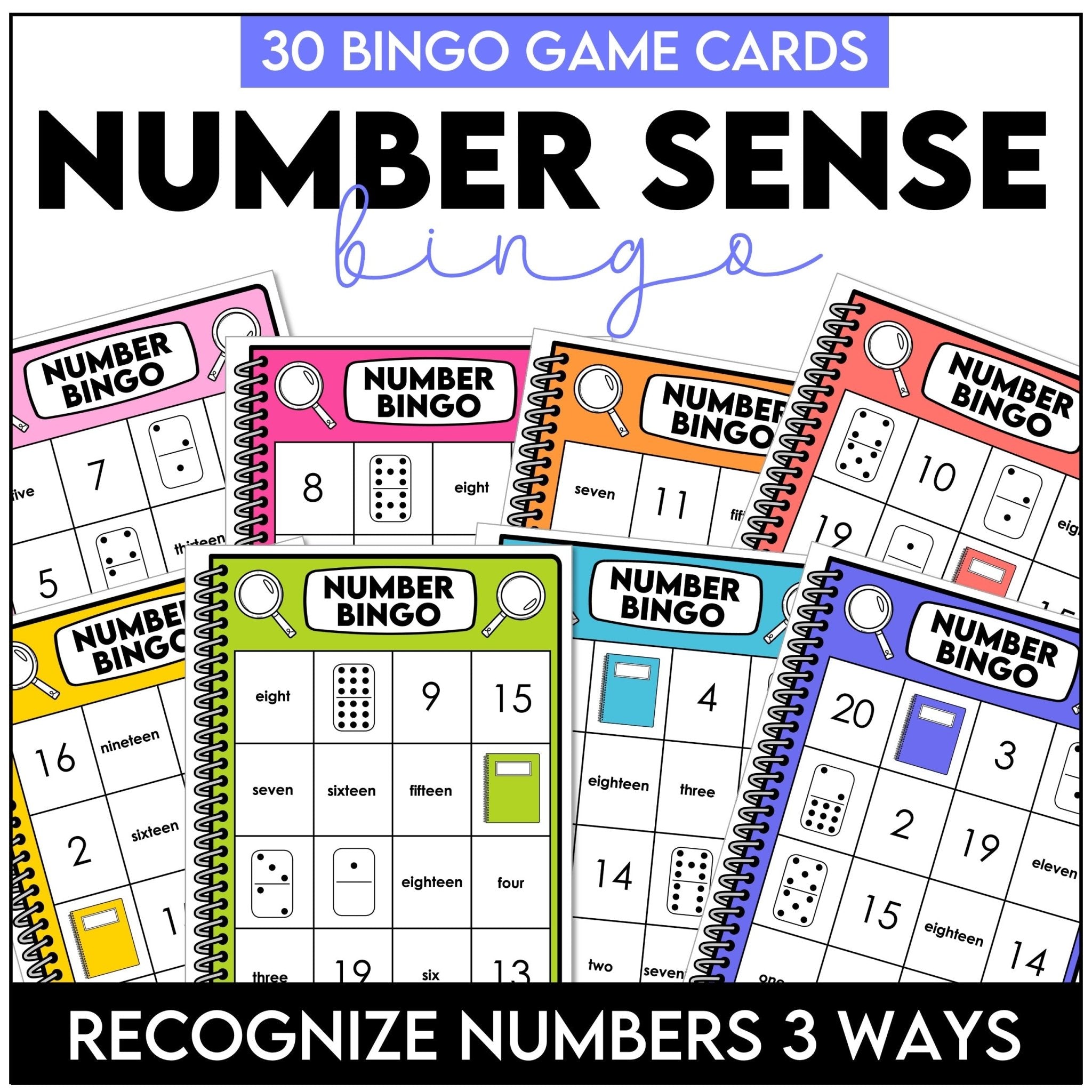 Bingo Game Numbers 1 - 20 Number Sense: Words, Numerals & Dominoes (Counting) - Hot Chocolate Teachables