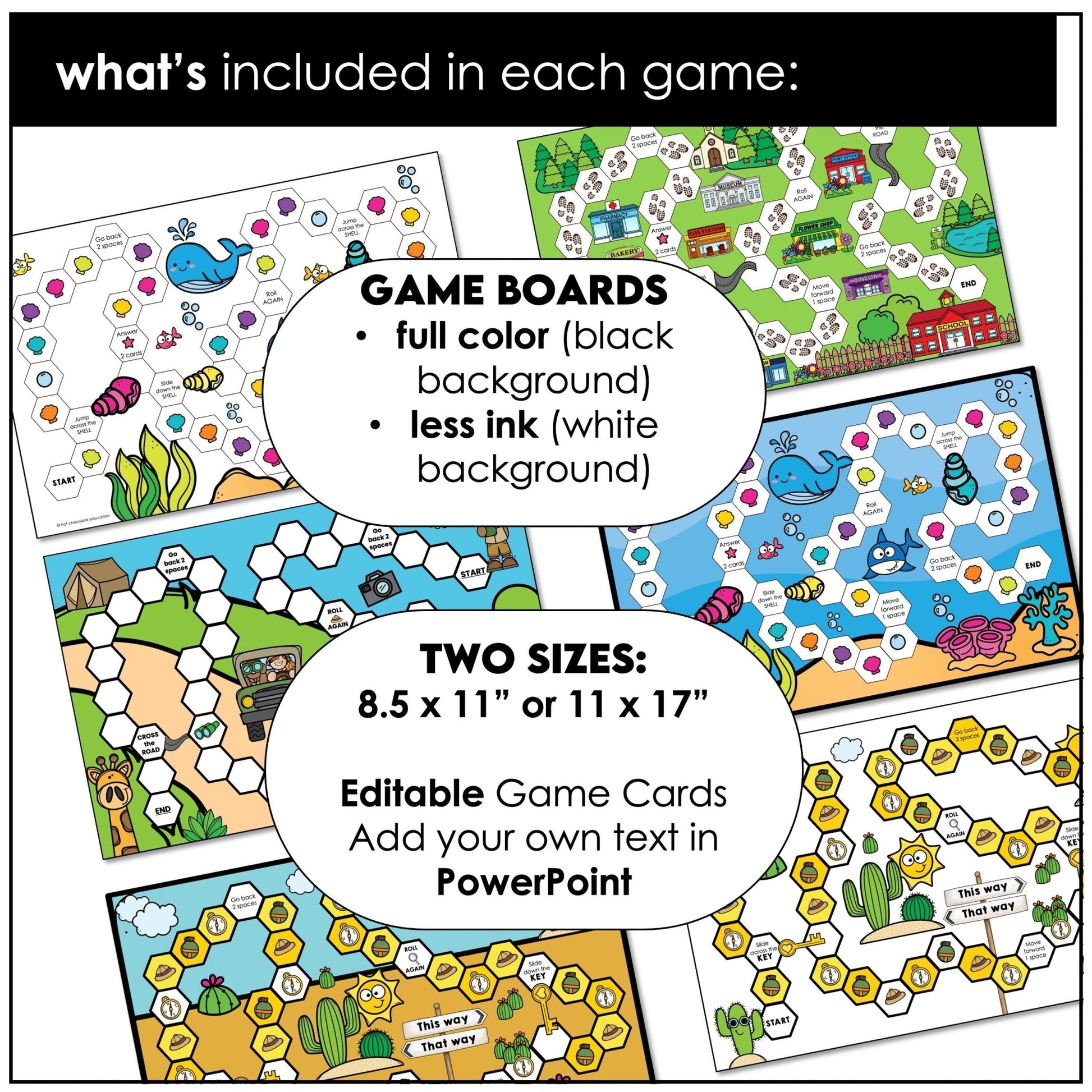 Board Game Blank Templates - Editable Playing Cards in PowerPoint - ANY SUBJECT - Hot Chocolate Teachables