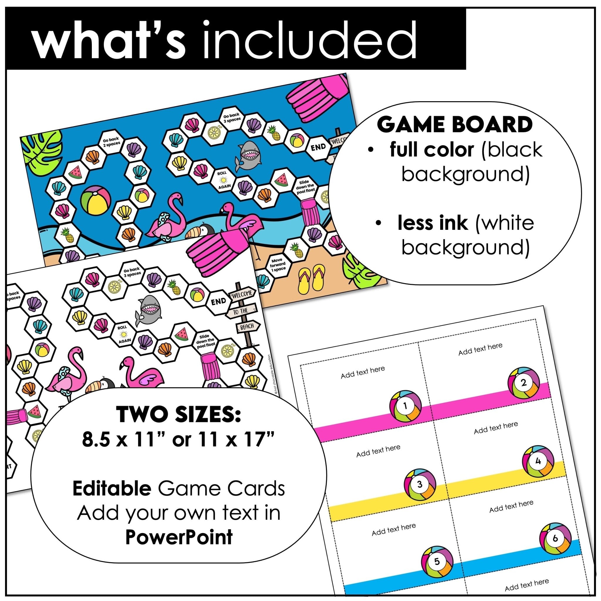 Board Game Template for any Subject with Editable Game Cards - Beach Theme - Hot Chocolate Teachables