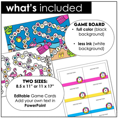Board Game Template for any Subject with Editable Game Cards - Beach T ...