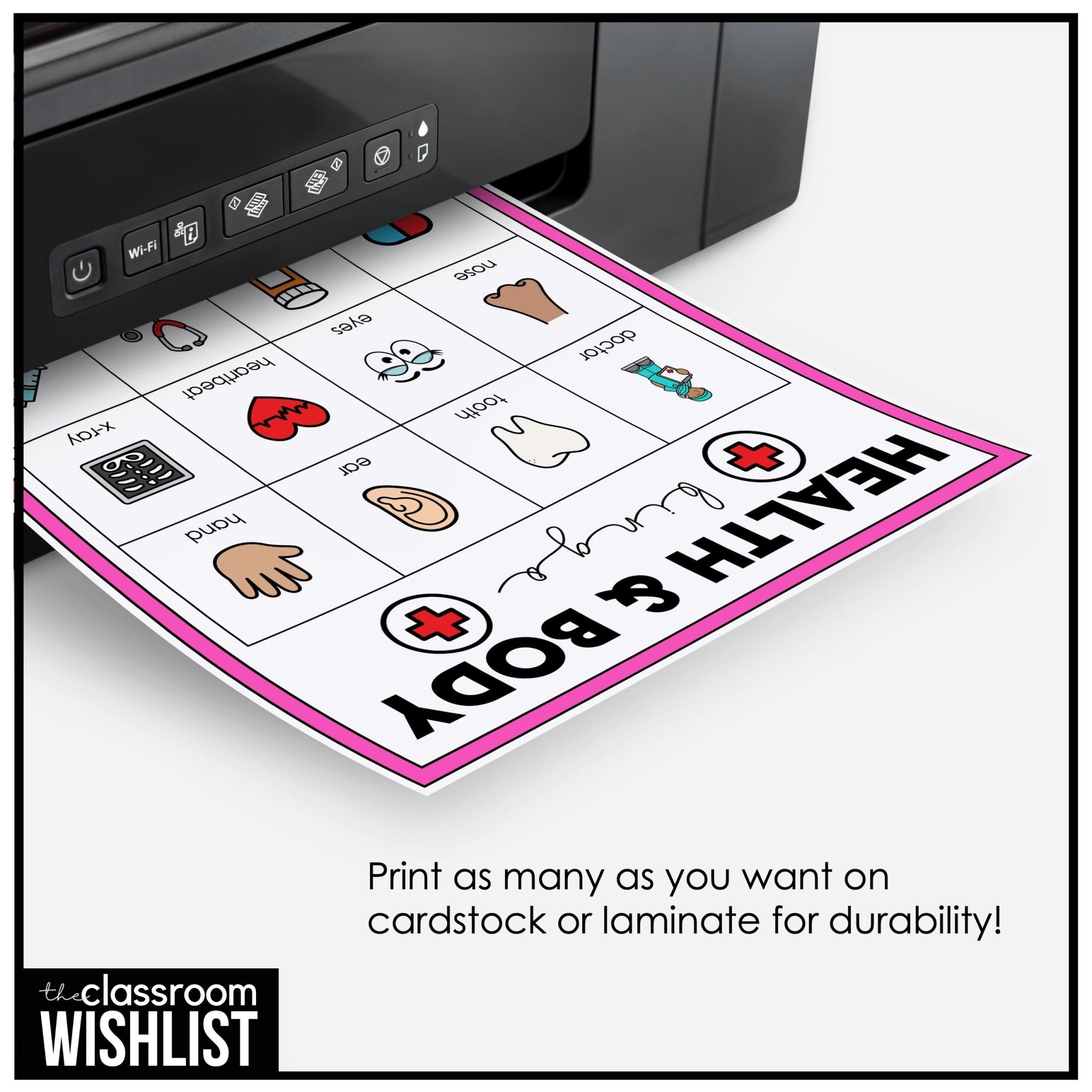 Body Parts & Health Vocabulary Bingo | ESL, ELL, and ELA Classroom Game - Hot Chocolate Teachables