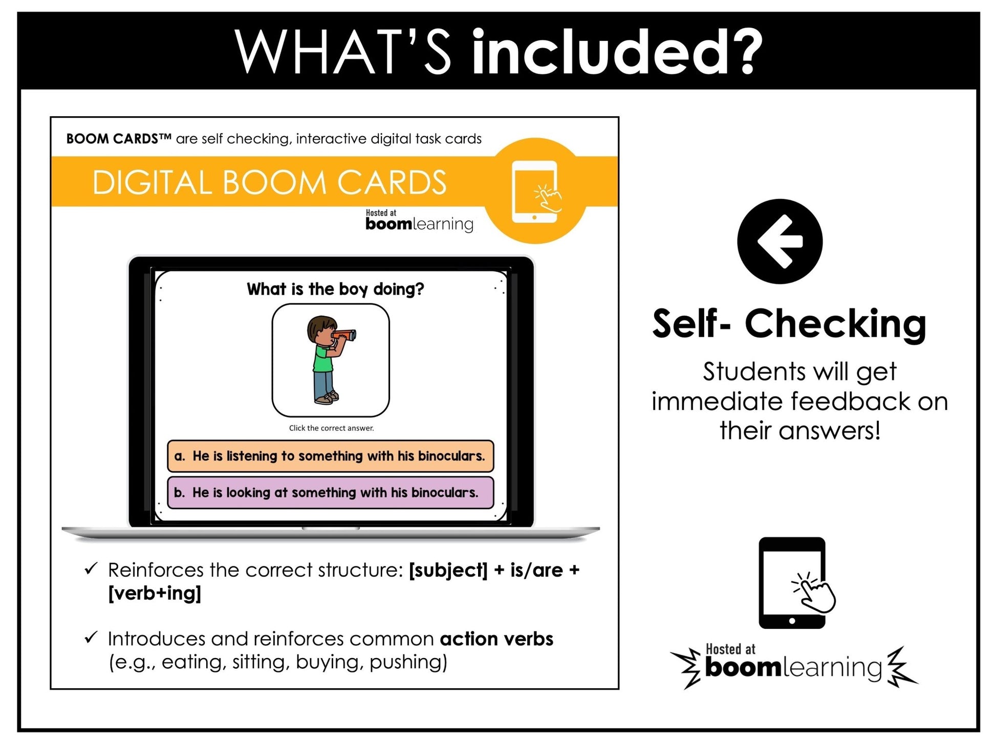 Choose the VERB: Present Continuous Boom Cards - Hot Chocolate Teachables