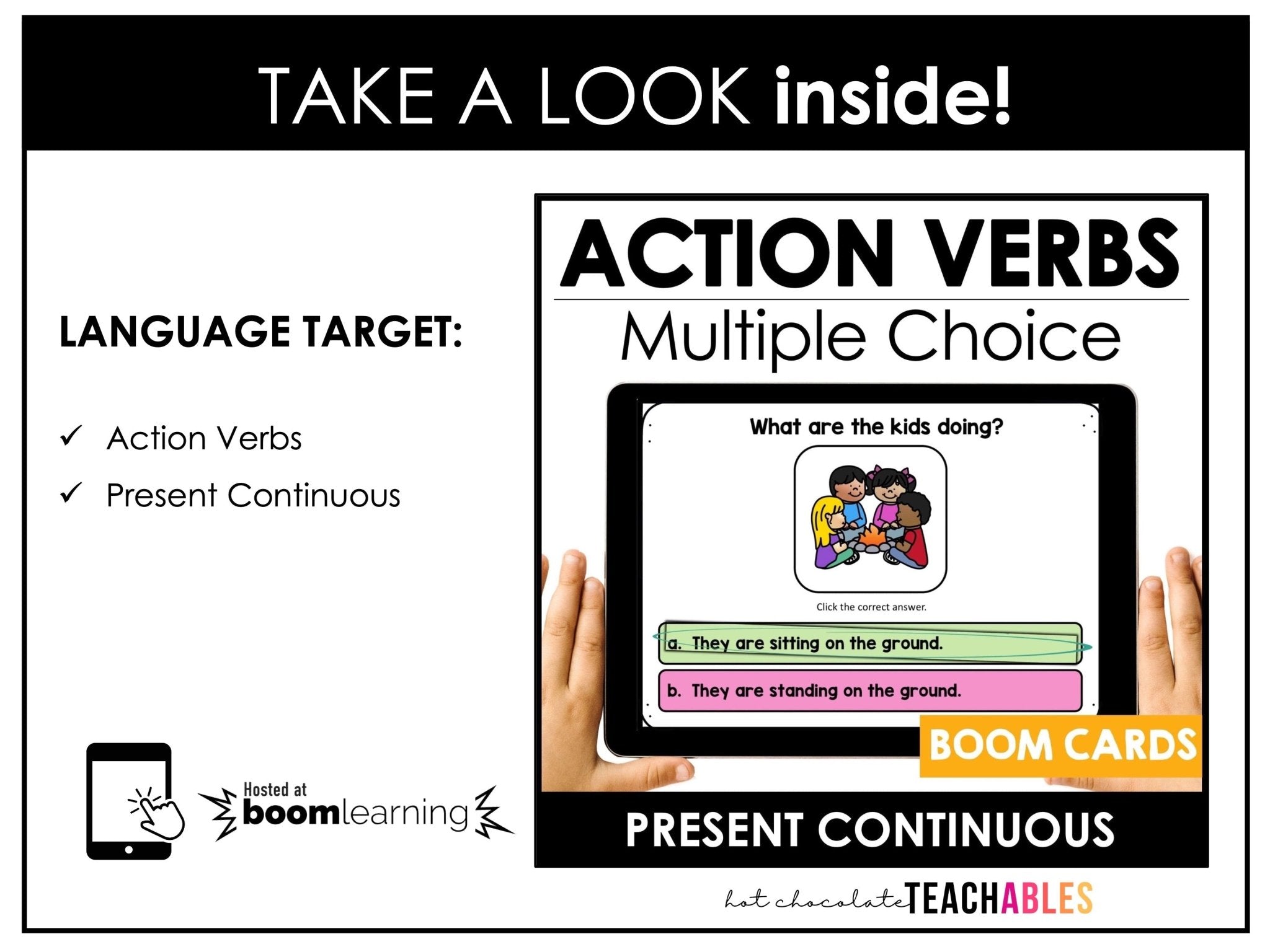 Choose the VERB: Present Continuous Boom Cards - Hot Chocolate Teachables