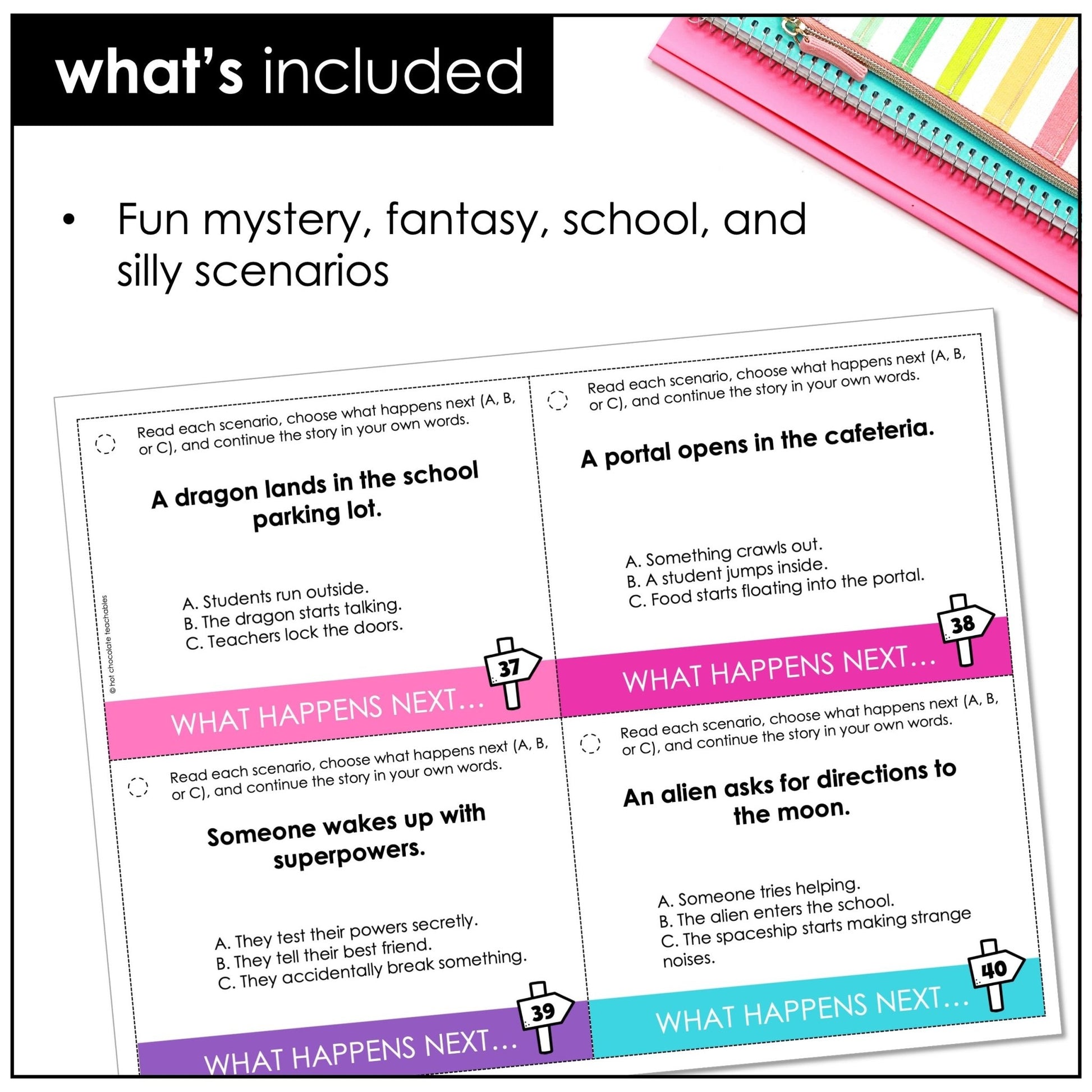 Choose What Happens Next Task Cards – Storytelling & Prediction Speaking Activity - Hot Chocolate Teachables
