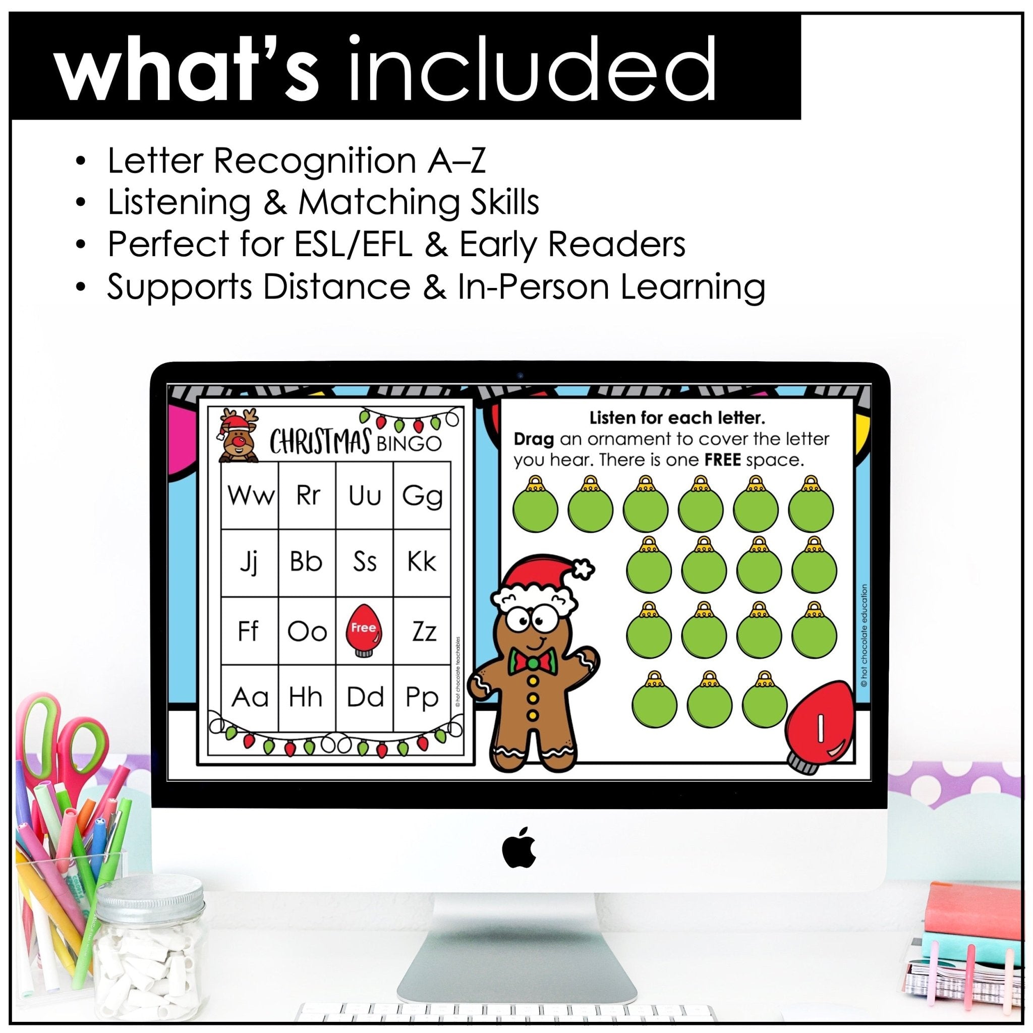 Christmas Alphabet Letter Recognition Digital Bingo Game | Google Slides™ - Hot Chocolate Teachables