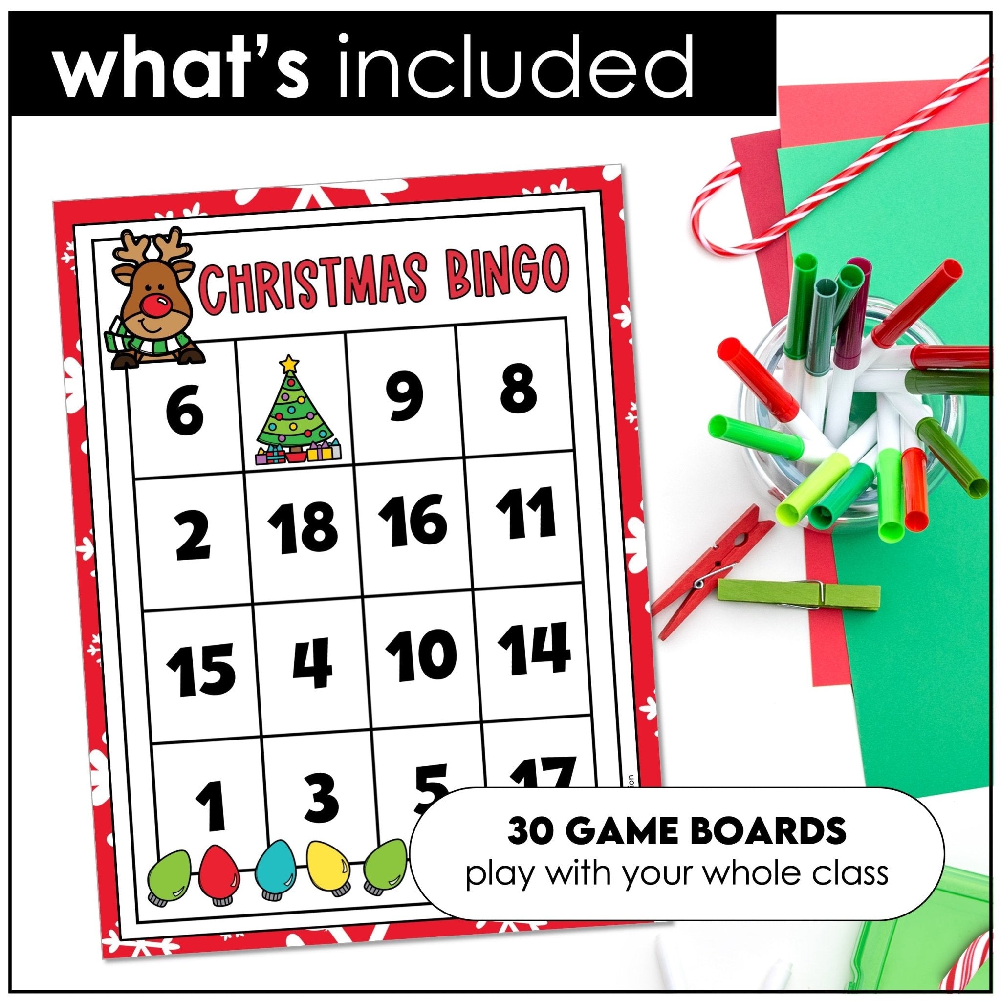 Christmas Bingo Bundle – Numbers 1–20 Print & Digital Versions - Hot Chocolate Teachables