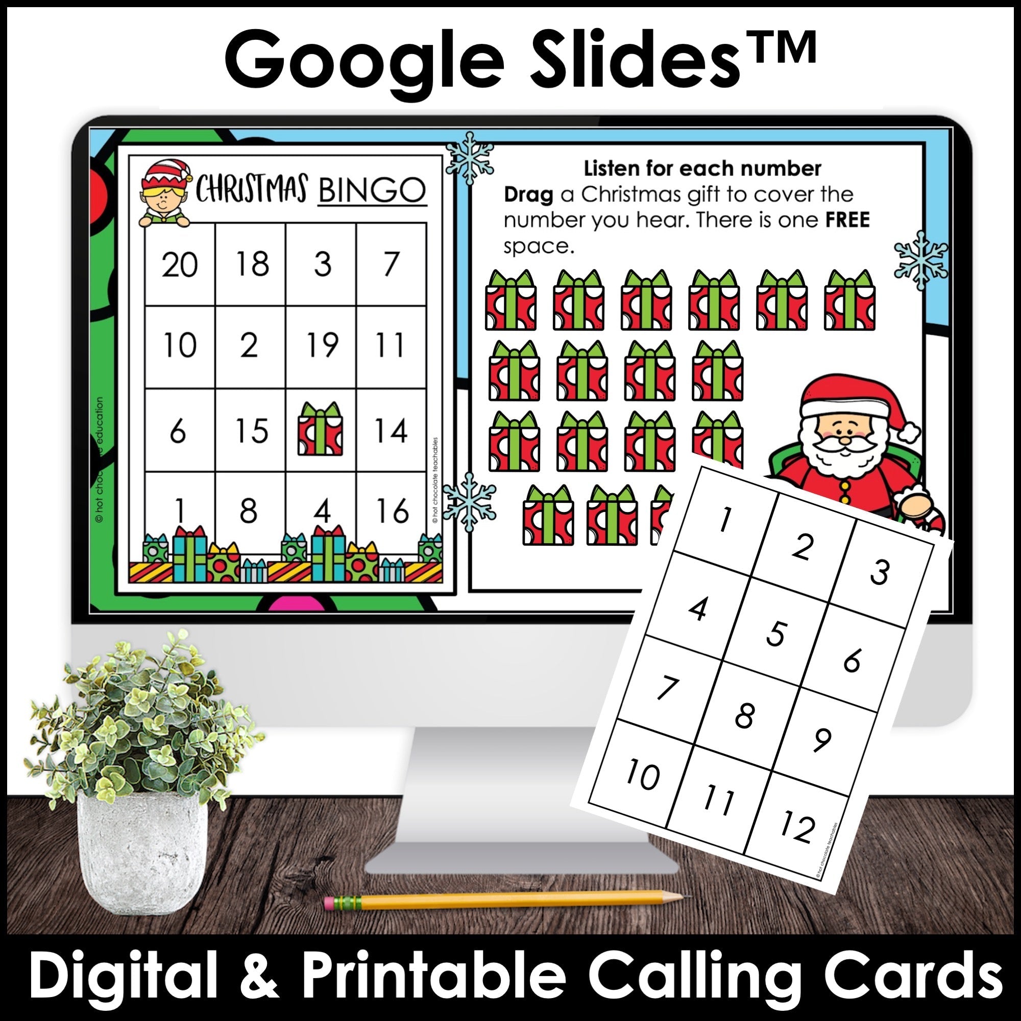 Christmas Bingo Game - Numbers from 1 to 20 | Digital Google Slides™ - Hot Chocolate Teachables
