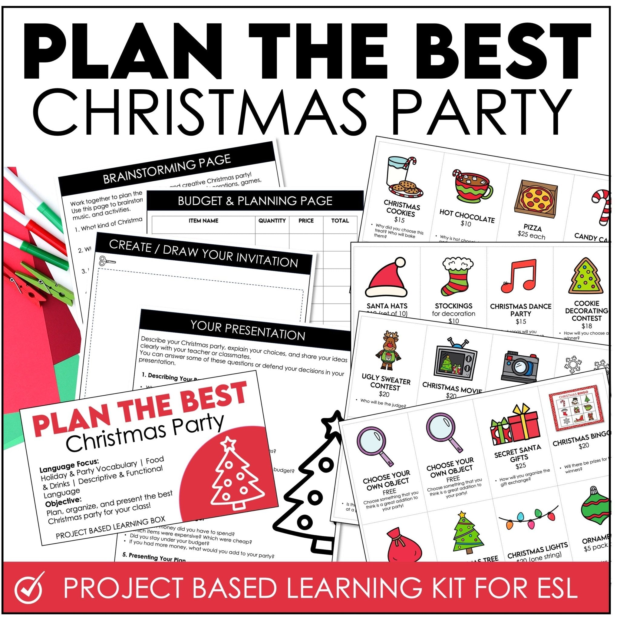 Plan a Christmas Party ESL project-based learning kit
