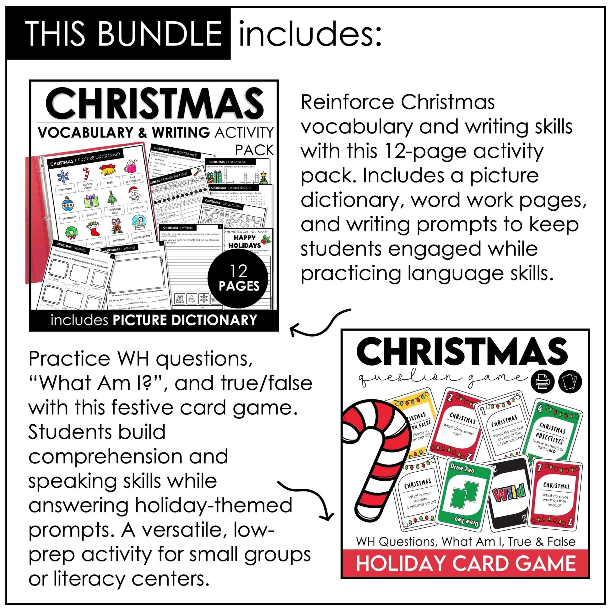 Christmas Games for ELL & ESL | Holiday Grammar & Vocabulary Games Bundle - Hot Chocolate Teachables
