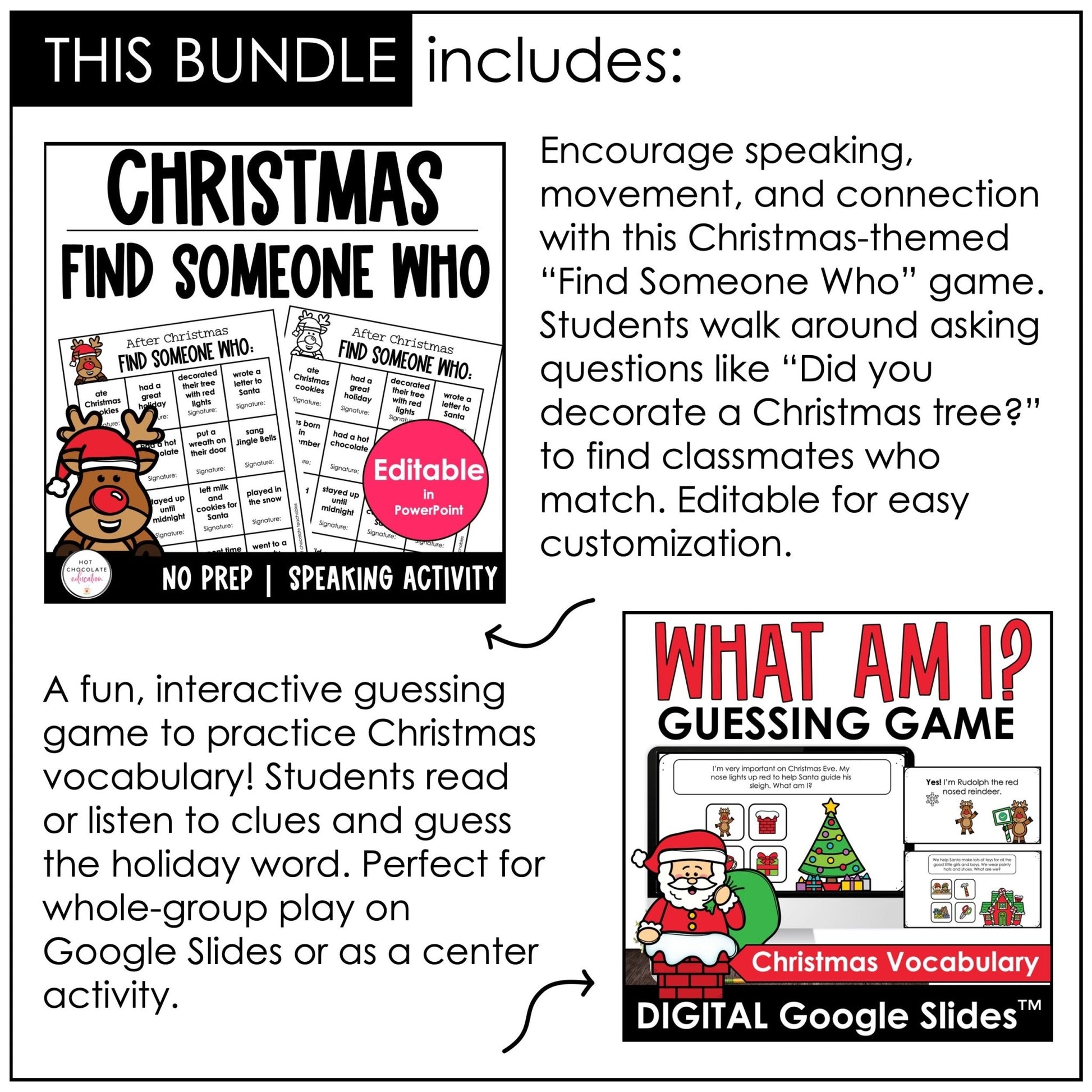 Christmas Games for ELL & ESL | Holiday Grammar & Vocabulary Games Bundle - Hot Chocolate Teachables