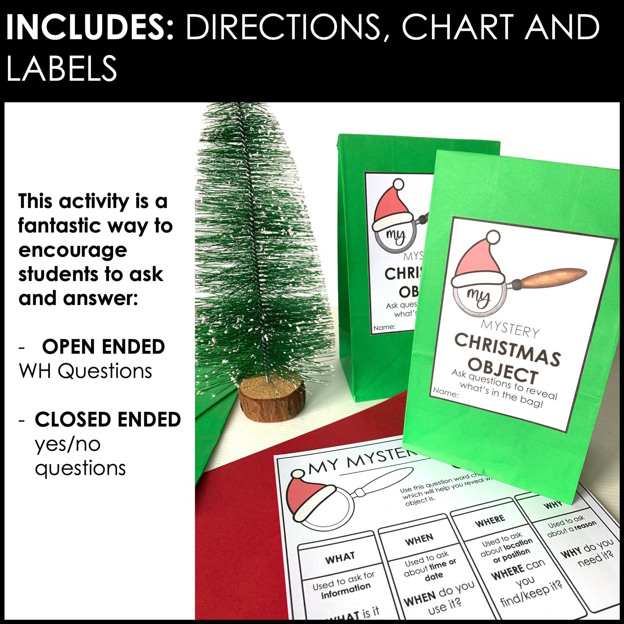 Christmas Mystery Bag | Object Guessing Game | Asking and Answering WH Questions - Hot Chocolate Teachables