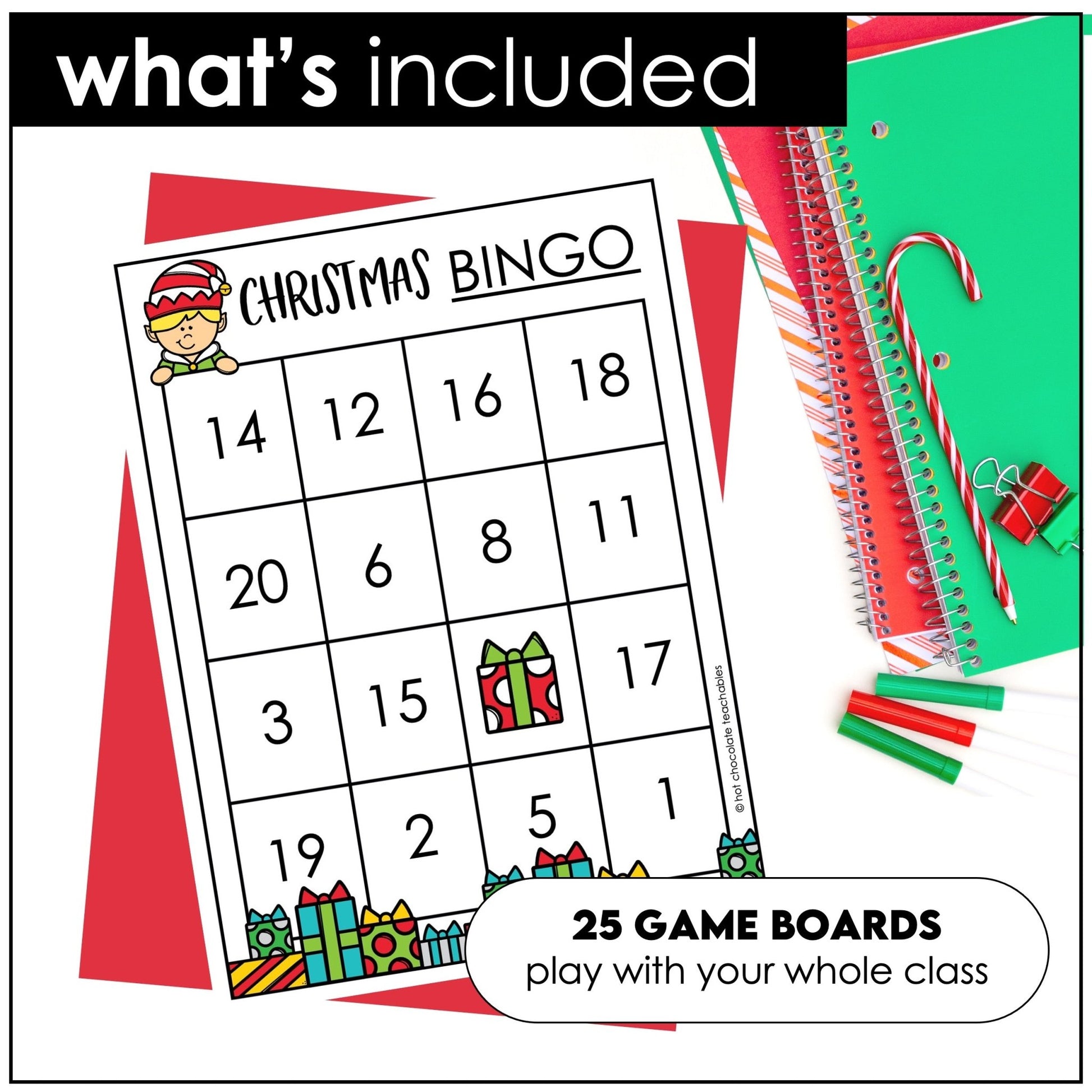 Christmas Number Bingo Game Cards - Hot Chocolate Teachables