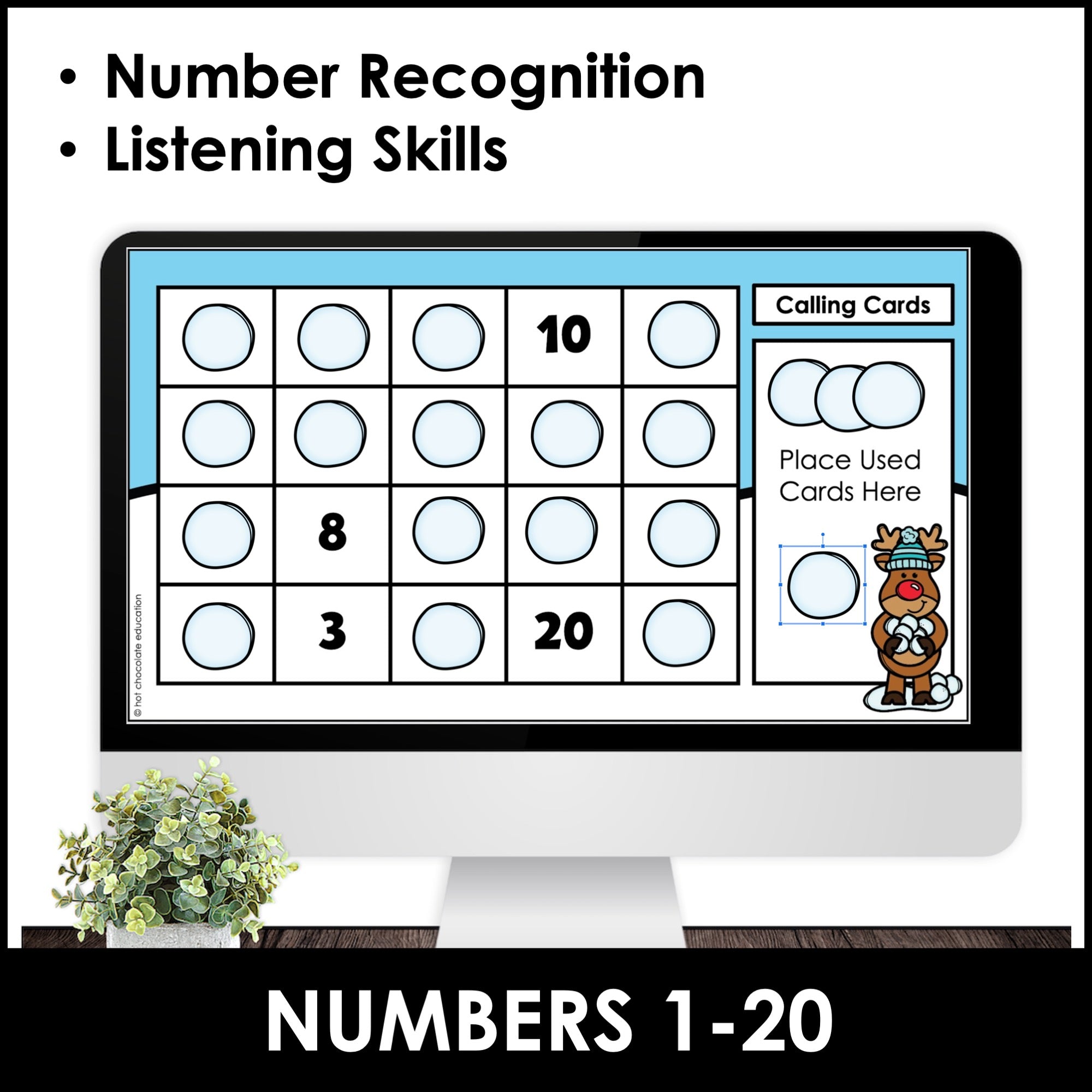 Christmas Number Recognition from 1-20 Bingo Game | Digital Google Slides™ - Hot Chocolate Teachables