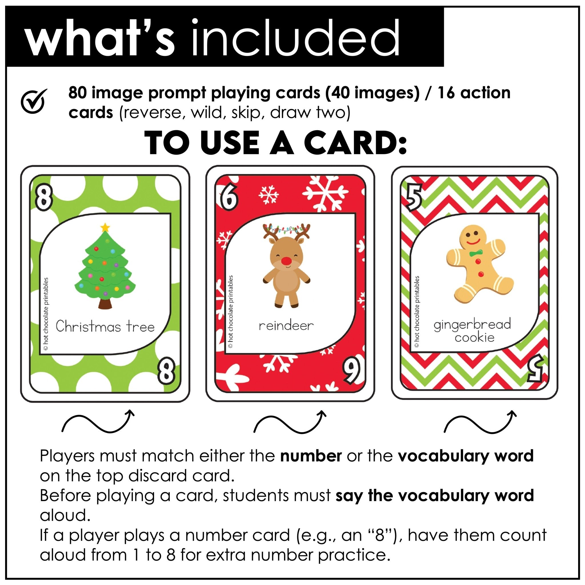 Christmas Vocabulary Card Game - English Version - Hot Chocolate Teachables