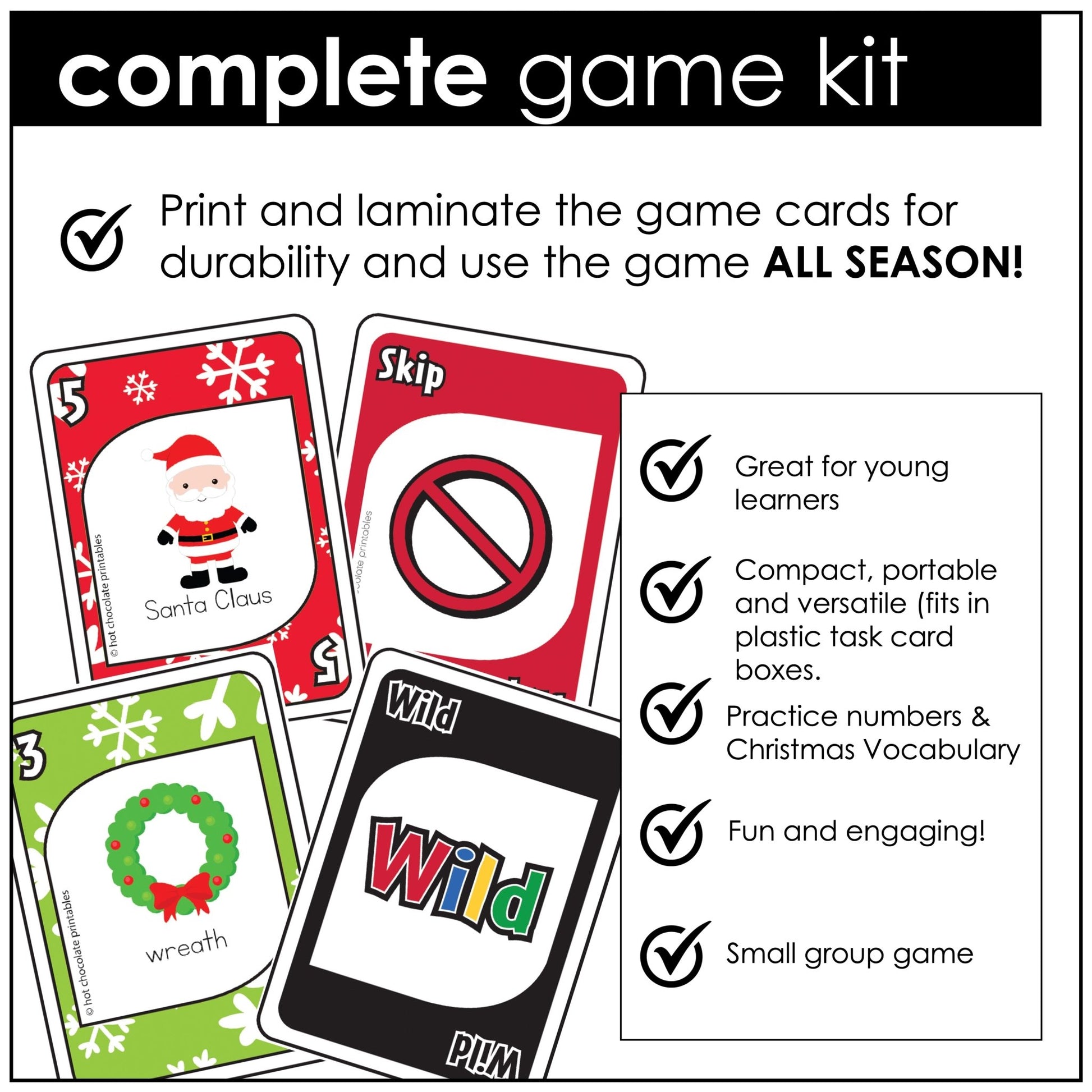 Christmas Vocabulary Card Game - English Version - Hot Chocolate Teachables