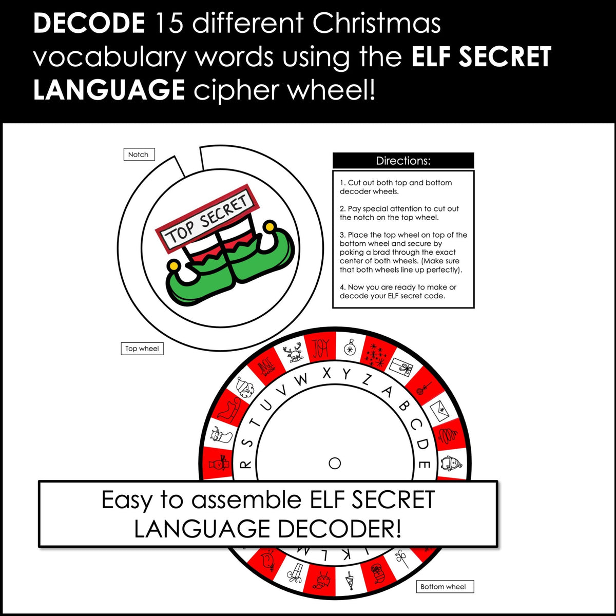 Christmas Vocabulary Picture Dictionary & Memory Game – Elf Secret Code Activity - Hot Chocolate Teachables