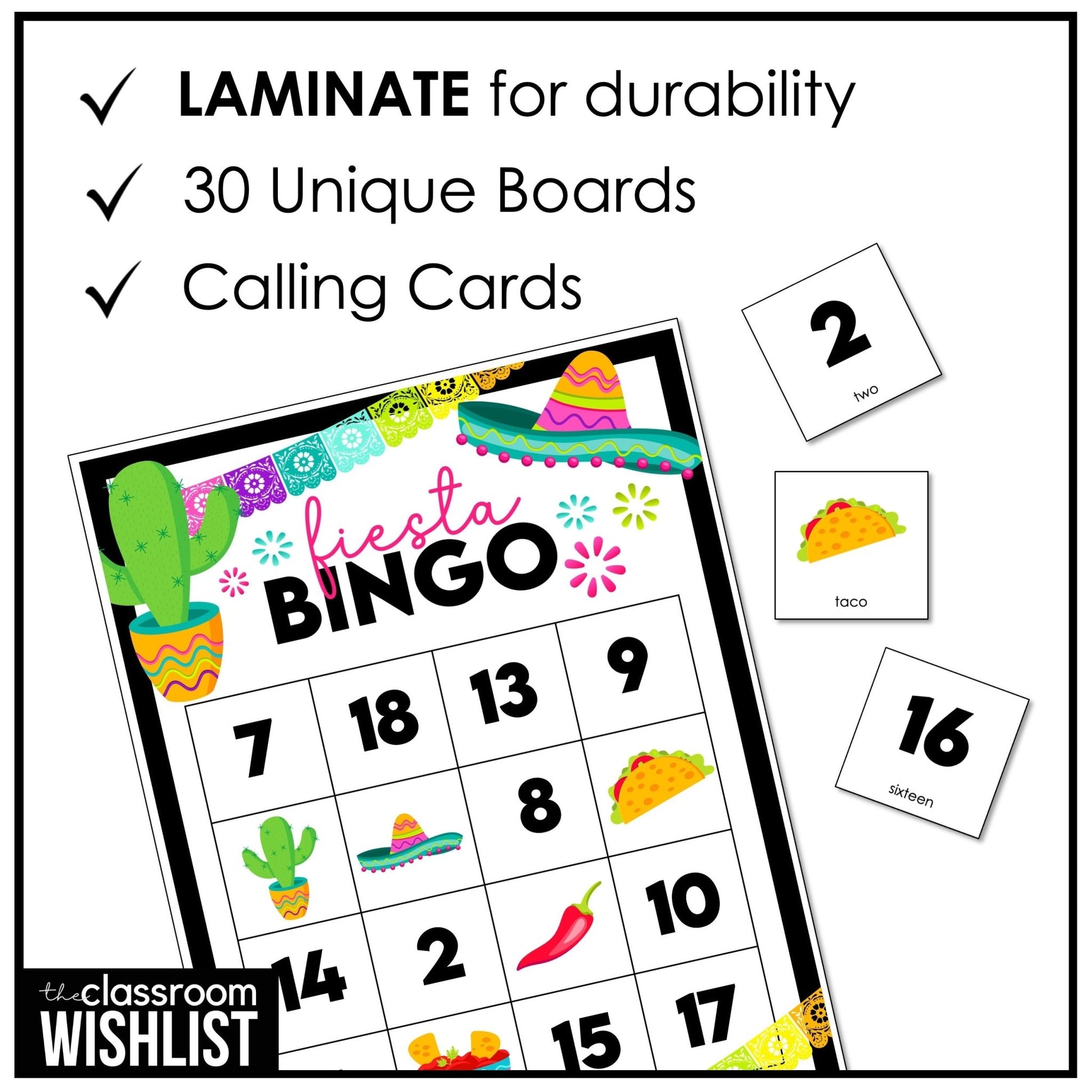 Cinco de Mayo Bingo Game | Fiesta Party Activity with 30 Unique Bingo Cards - Hot Chocolate Teachables