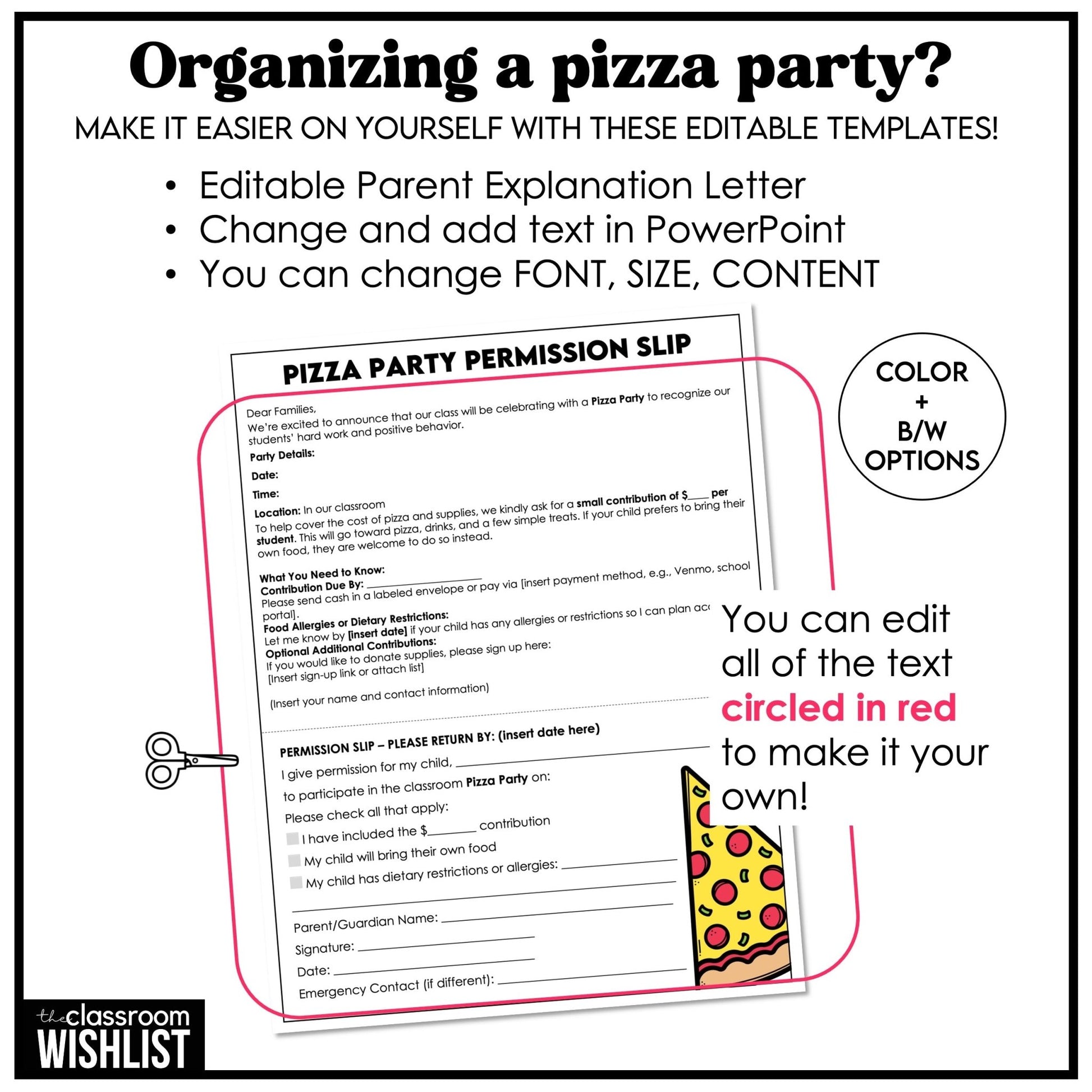Classroom Pizza Party Planning Kit | Letter to Parents & Permission Slips - Hot Chocolate Teachables