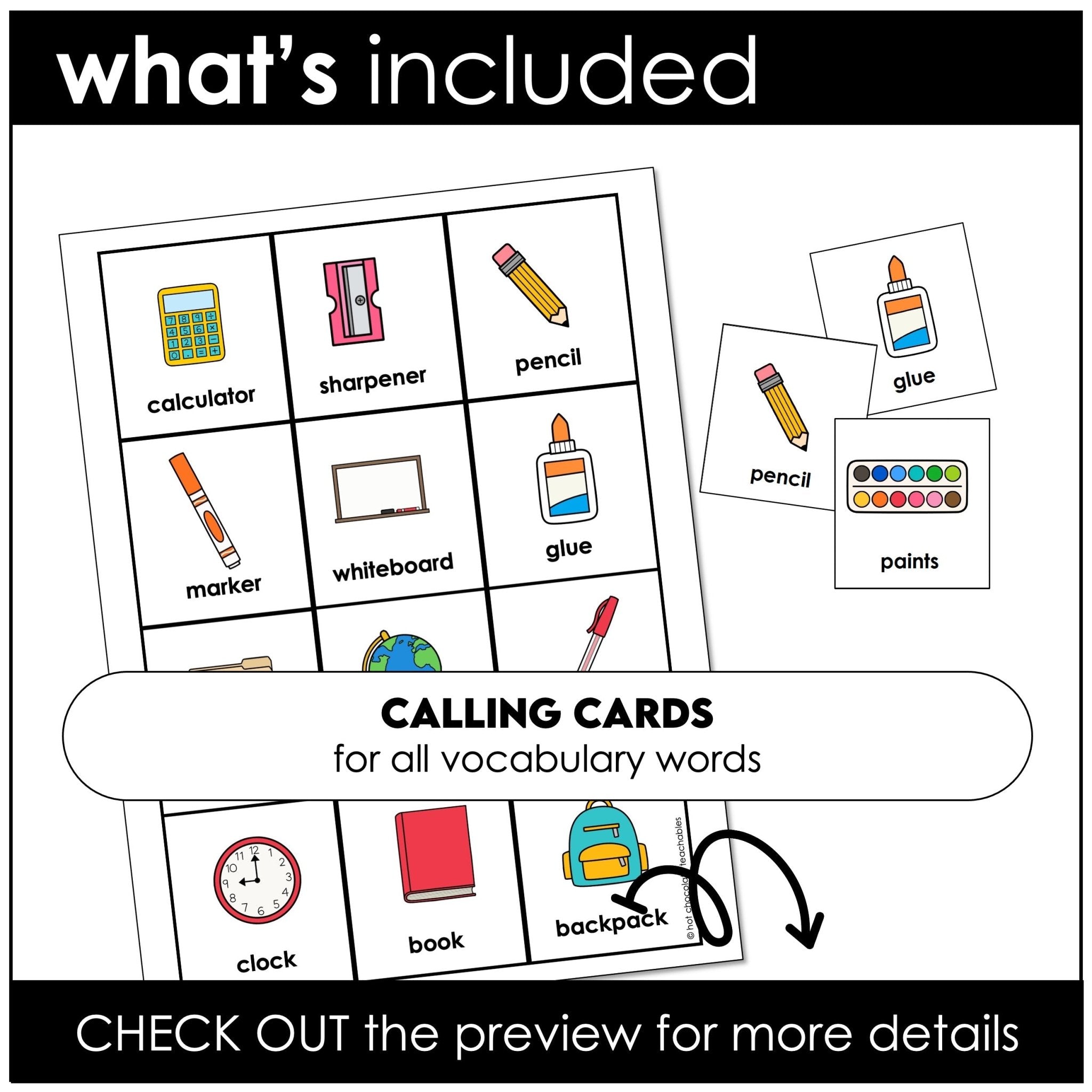 Classroom & School Supplies Bingo Game - Vocabulary Building