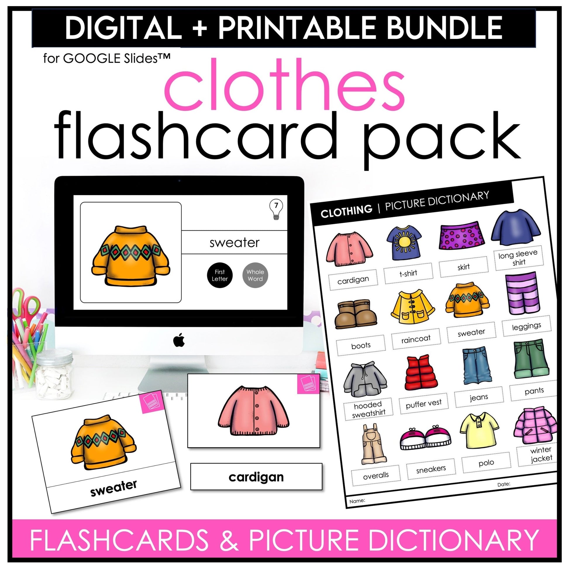 Clothes Vocabulary Flashcards & Picture Dictionary Print + Digital | ESL | ELL - Hot Chocolate Teachables