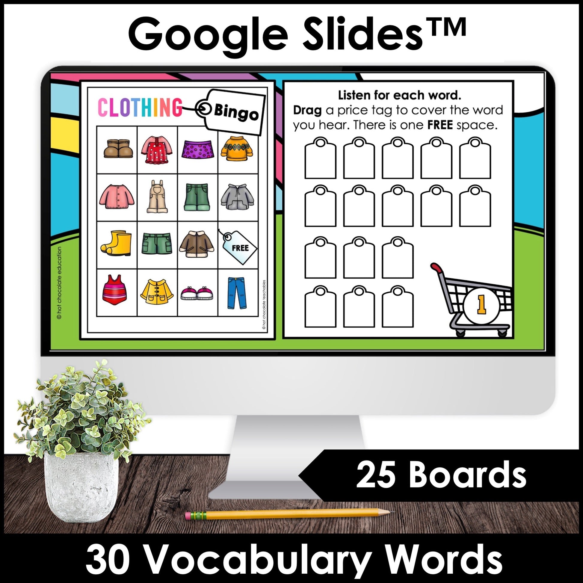 Clothing Vocabulary Bingo – Digital Google Slides™ ESL Game - Hot Chocolate Teachables
