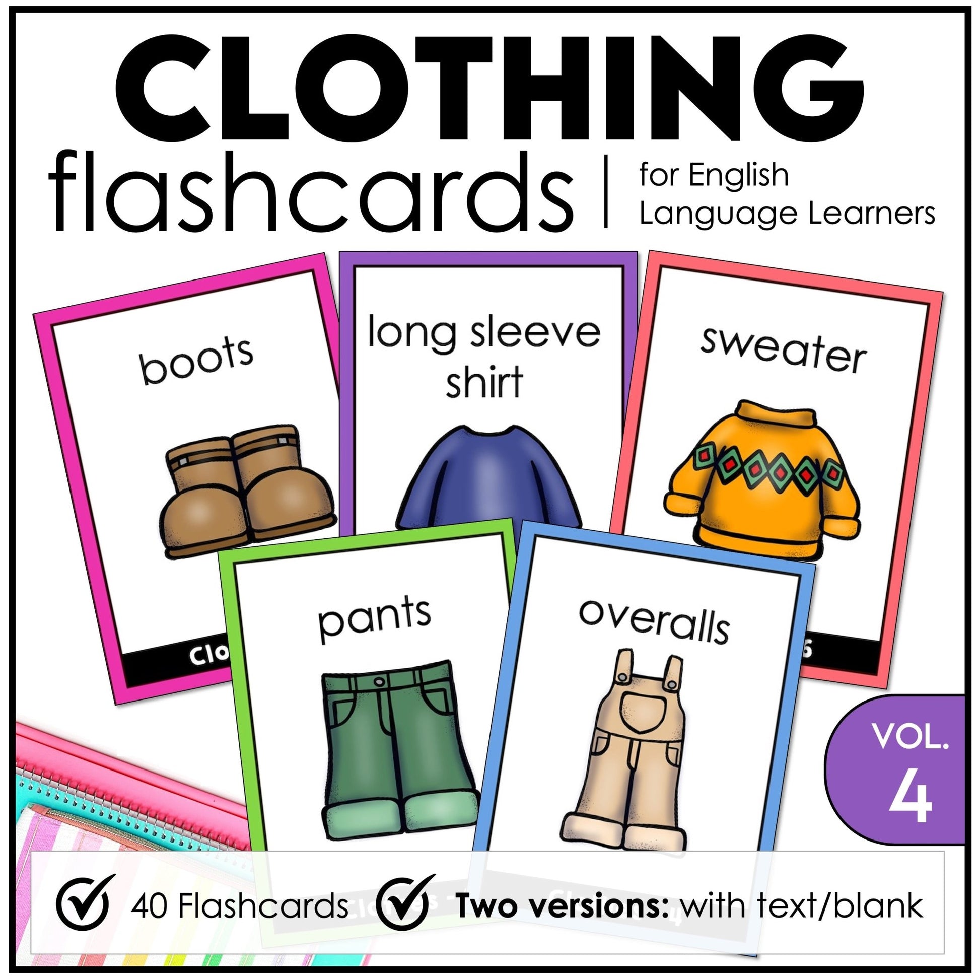 Clothing Vocabulary Flashcards: Seasonal Clothes & Jewelry | ESL/EFL Task Cards - Hot Chocolate Teachables