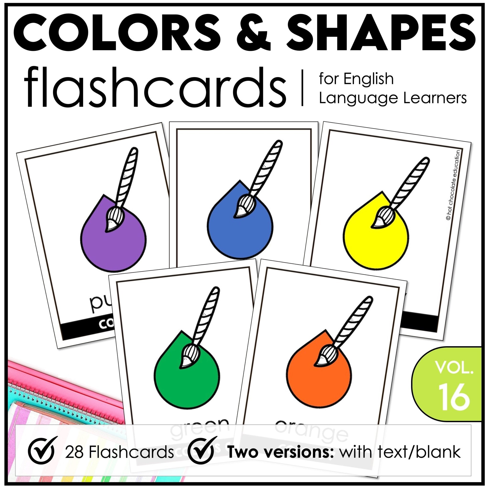 Colors & Shapes Vocabulary Flash cards | ESL Beginner Task Cards - Hot Chocolate Teachables