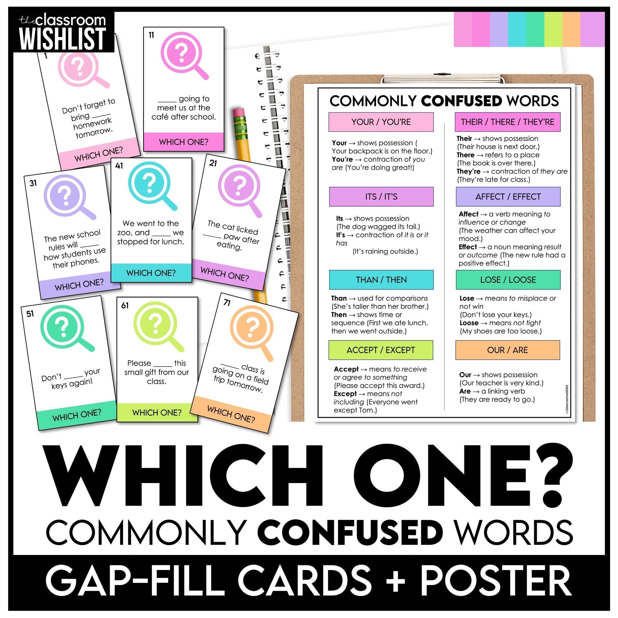 Overview of the Which One grammar game for commonly confused words