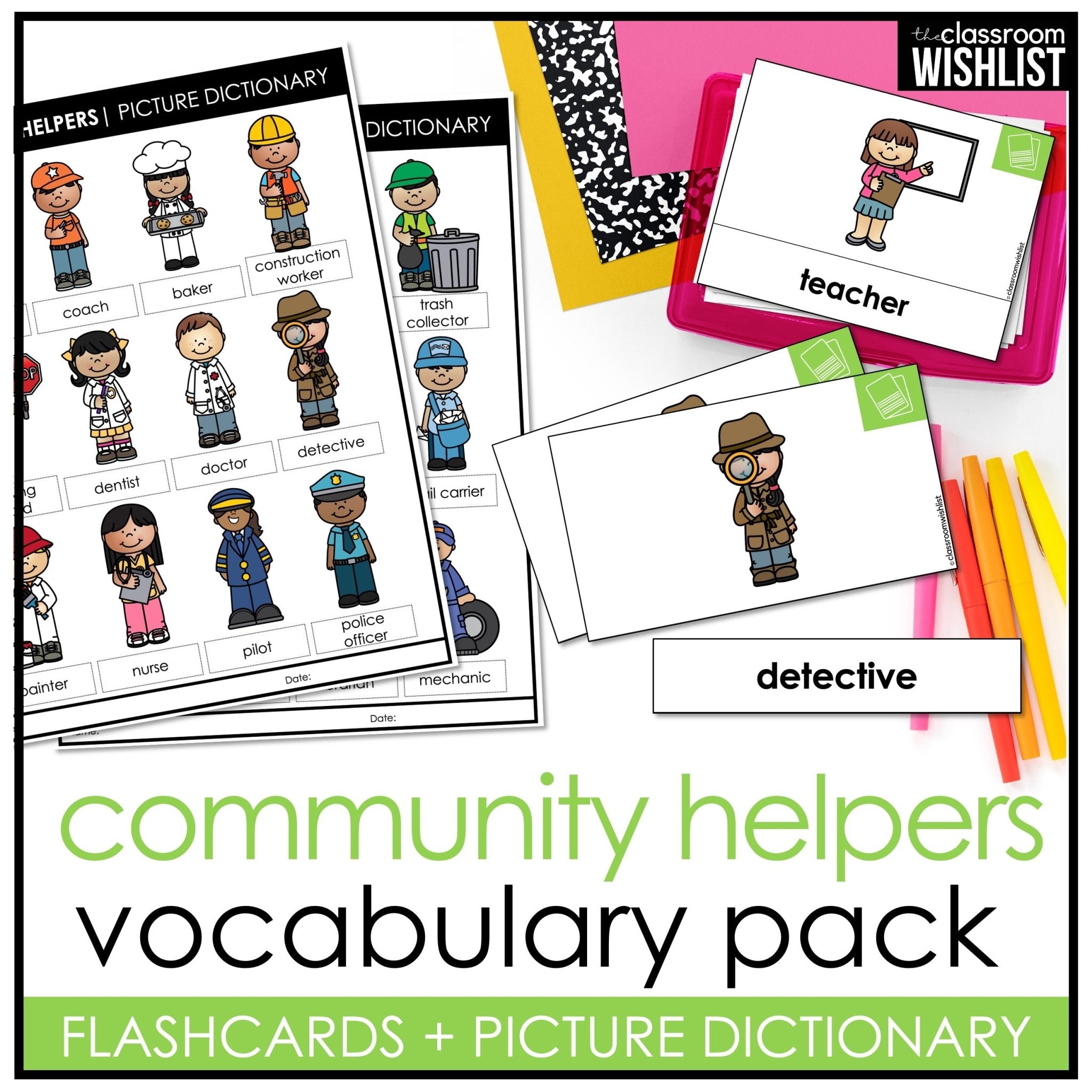 Community Helper Vocabulary Pack: Flashcards & Picture Dictionary - Job, Career - Hot Chocolate Teachables