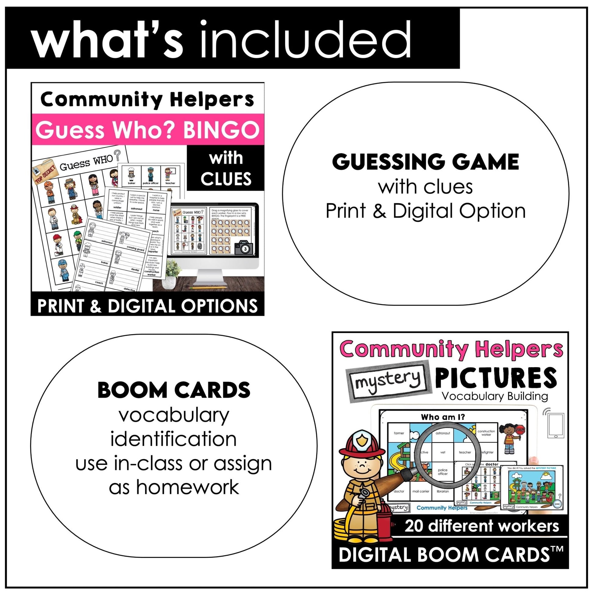 Community Helpers Activity Pack: Posters | Games | Task Cards & Activity Bundle - Hot Chocolate Teachables