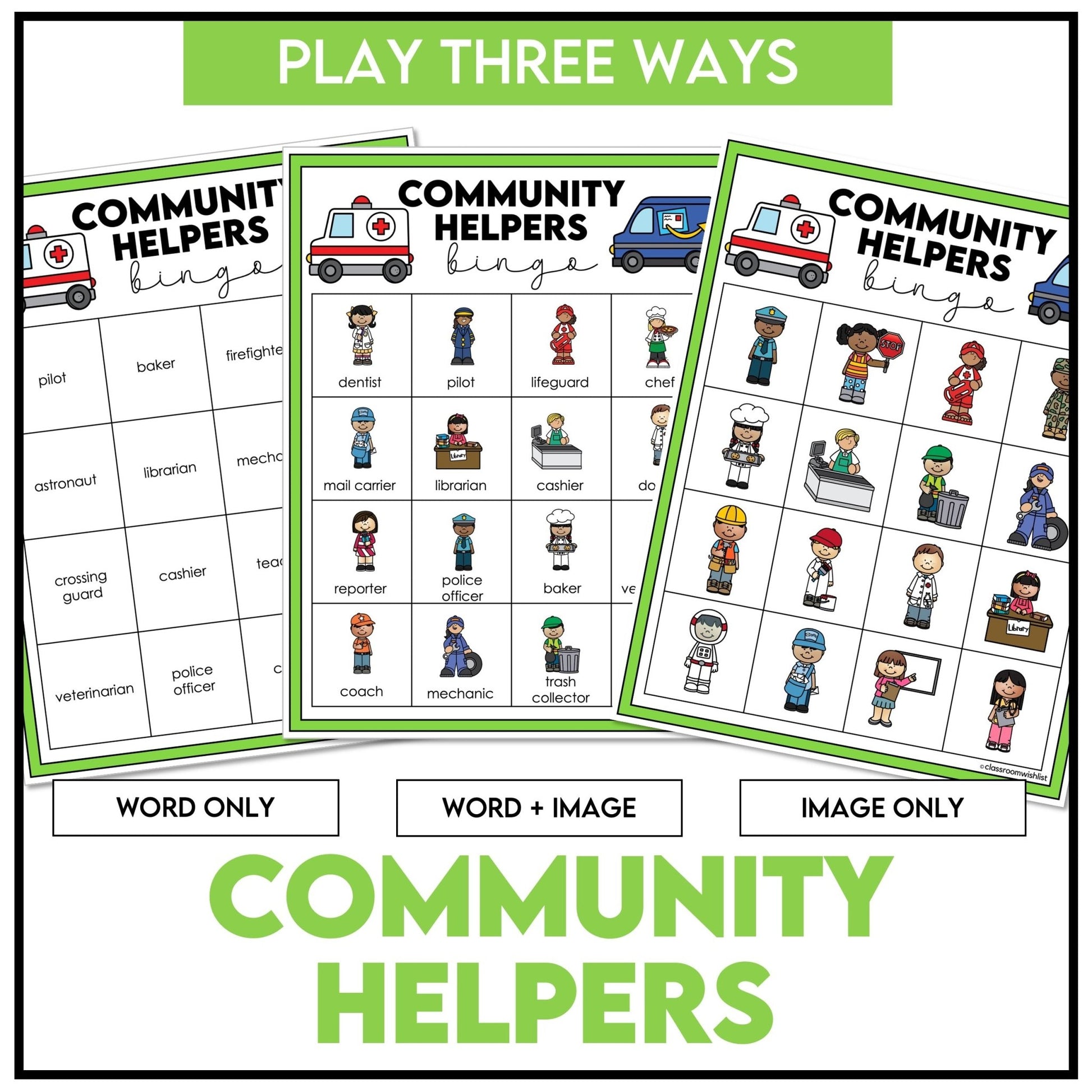 Community Helpers Bingo Game | Jobs, Careers & Occupations Vocabulary Activity - Hot Chocolate Teachables