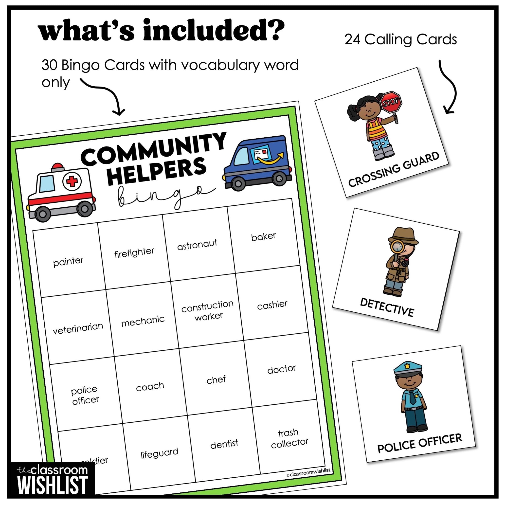 Community Helpers Bingo Game | Jobs, Careers & Occupations Vocabulary Activity - Hot Chocolate Teachables