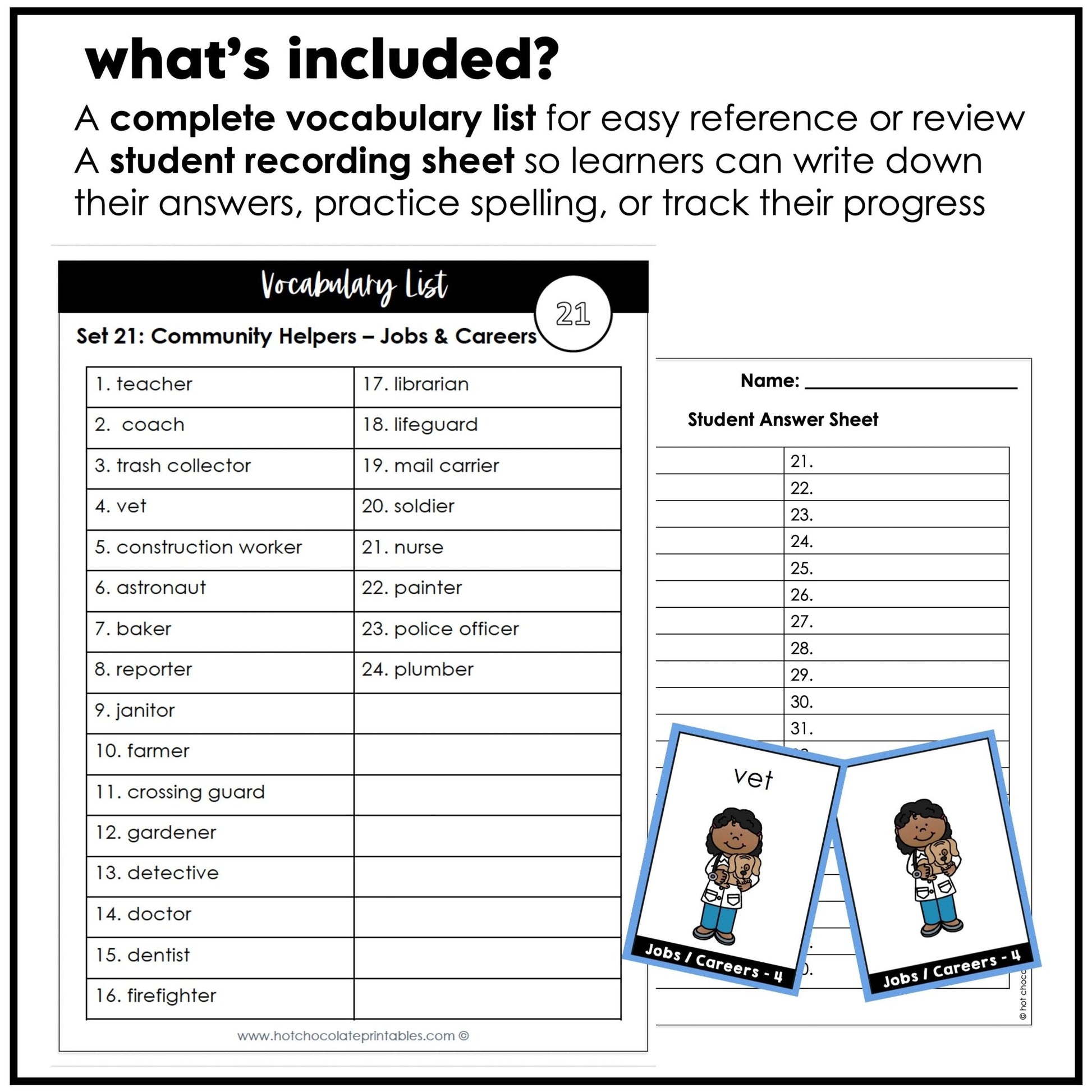 Community Helpers Flashcards for ESL: Jobs, Careers, Occupations - Hot Chocolate Teachables