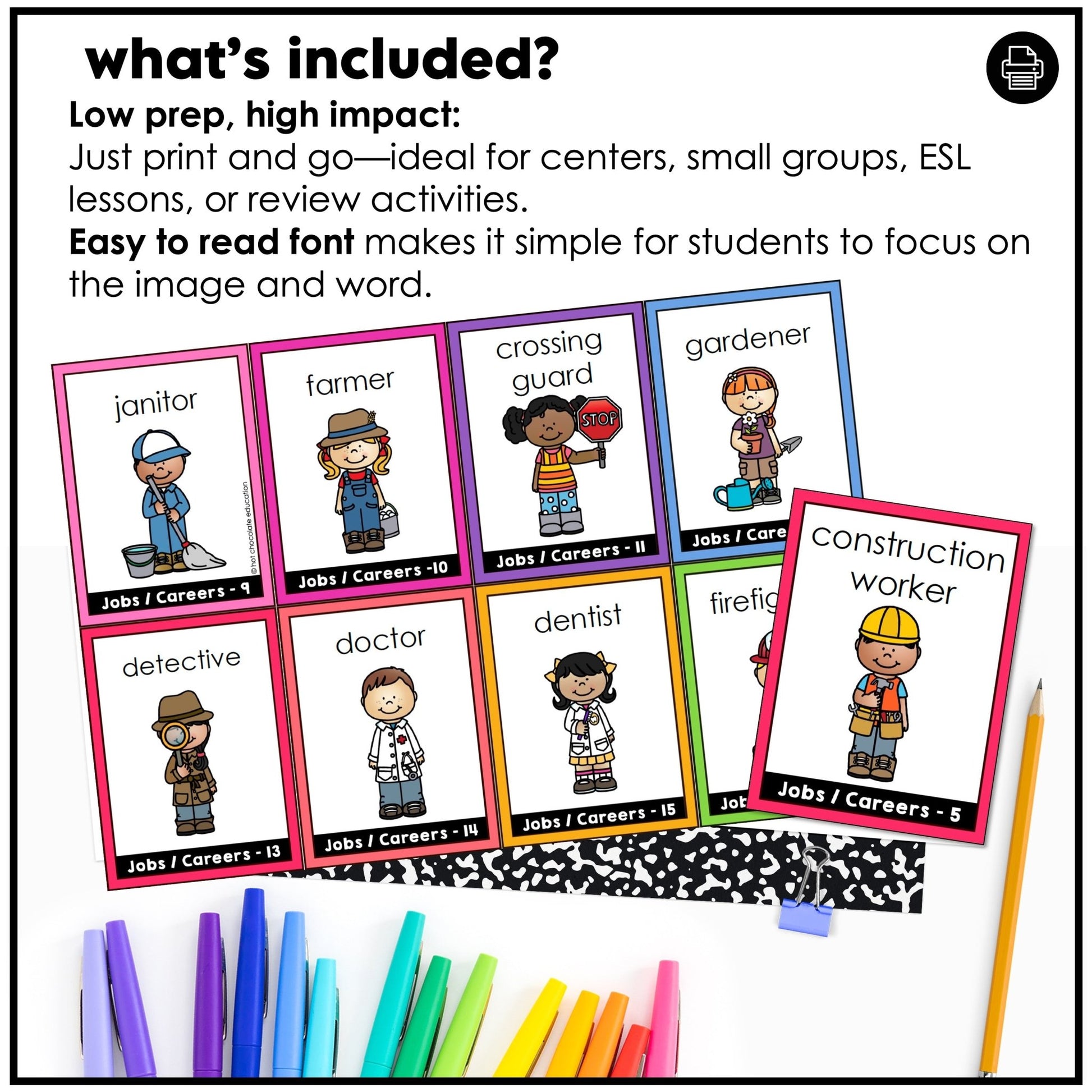 Community Helpers Flashcards for ESL: Jobs, Careers, Occupations - Hot Chocolate Teachables