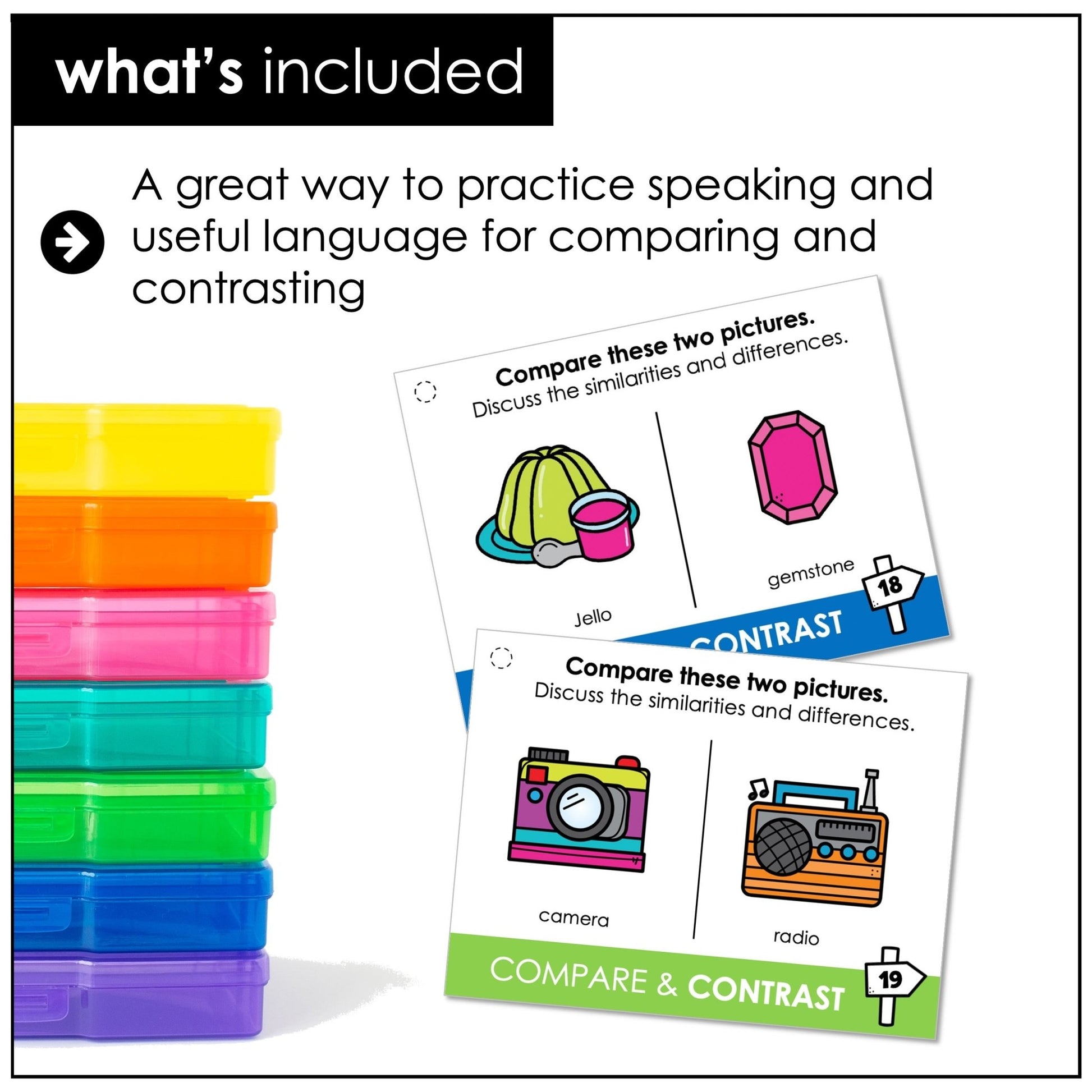 Compare vs. Contrast ESL Cards – Speaking Practice for Similarities & Differences - Hot Chocolate Teachables