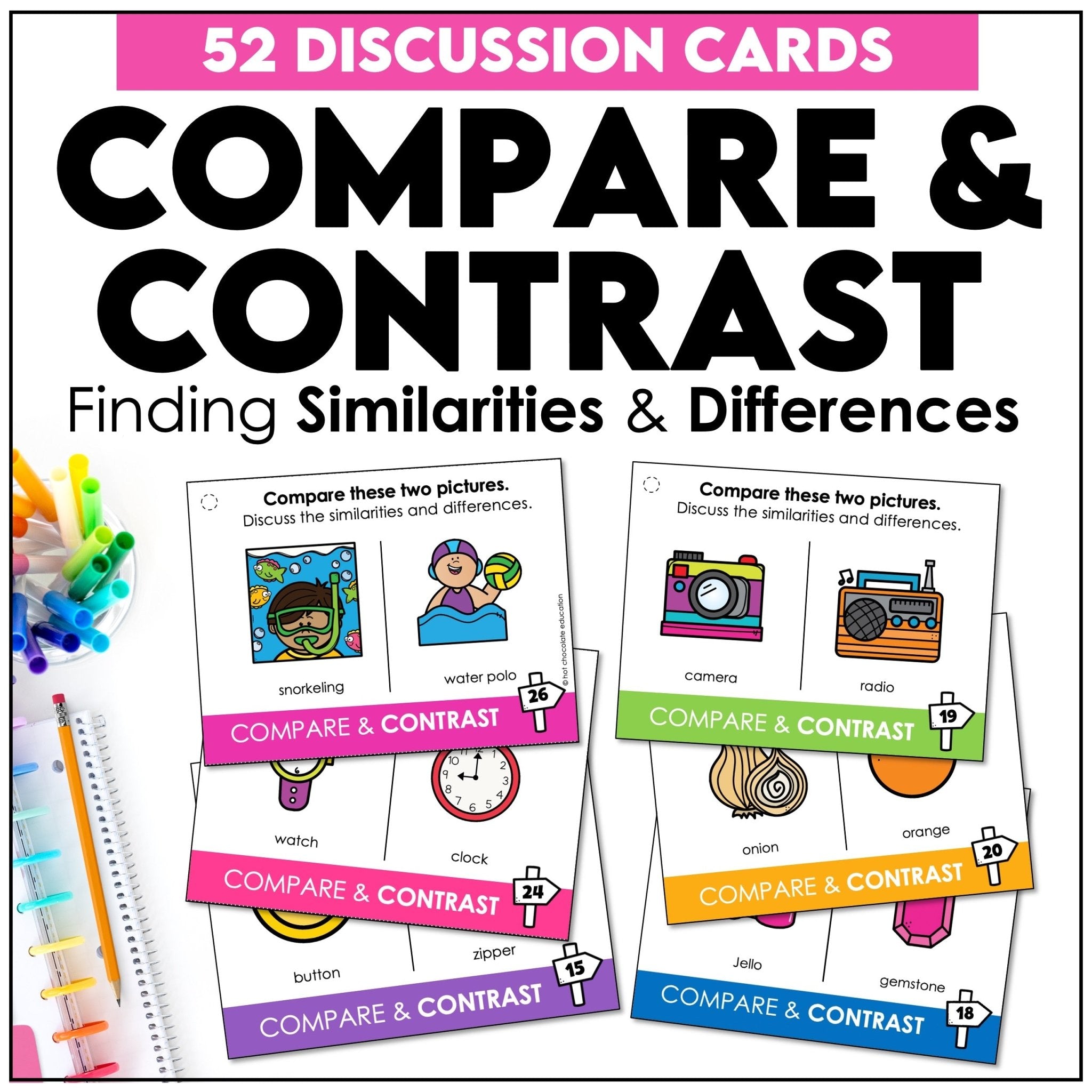 Compare vs. Contrast ESL Cards – Speaking Practice for Similarities & Differences - Hot Chocolate Teachables