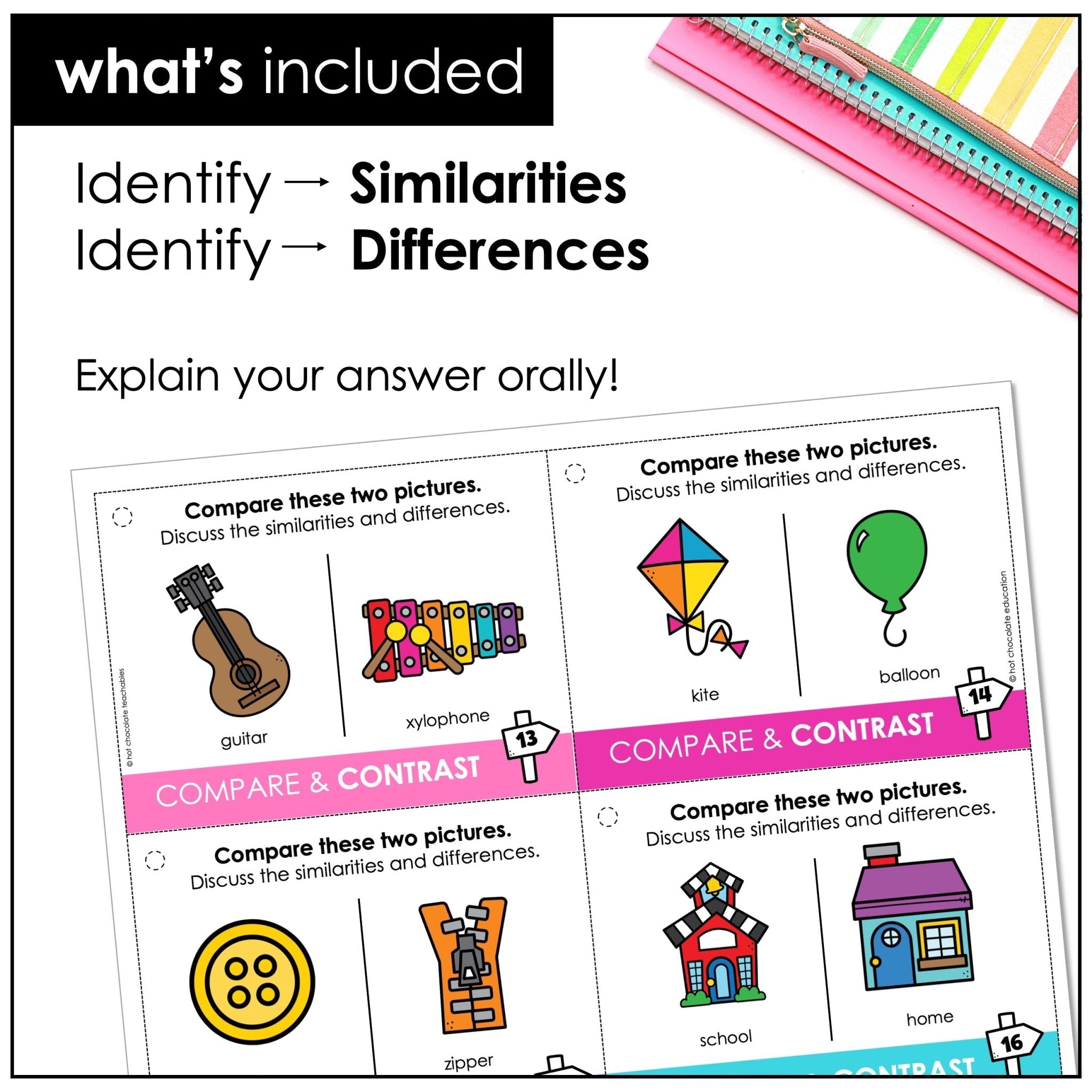 Compare vs. Contrast ESL Cards – Speaking Practice for Similarities & Differences - Hot Chocolate Teachables