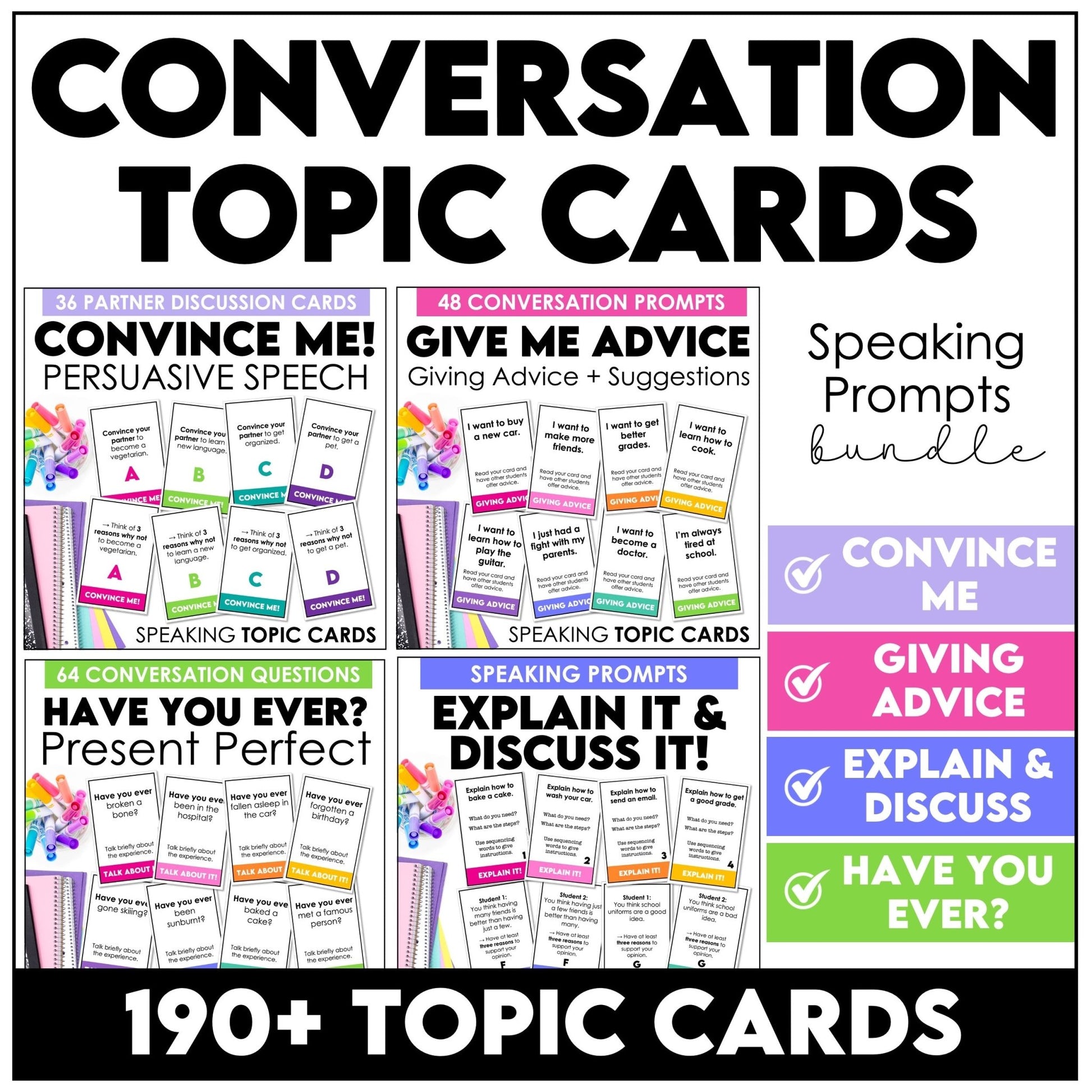 Conversation Topic BUNDLE | ESL Speaking Skills Question Cards - Hot Chocolate Teachables