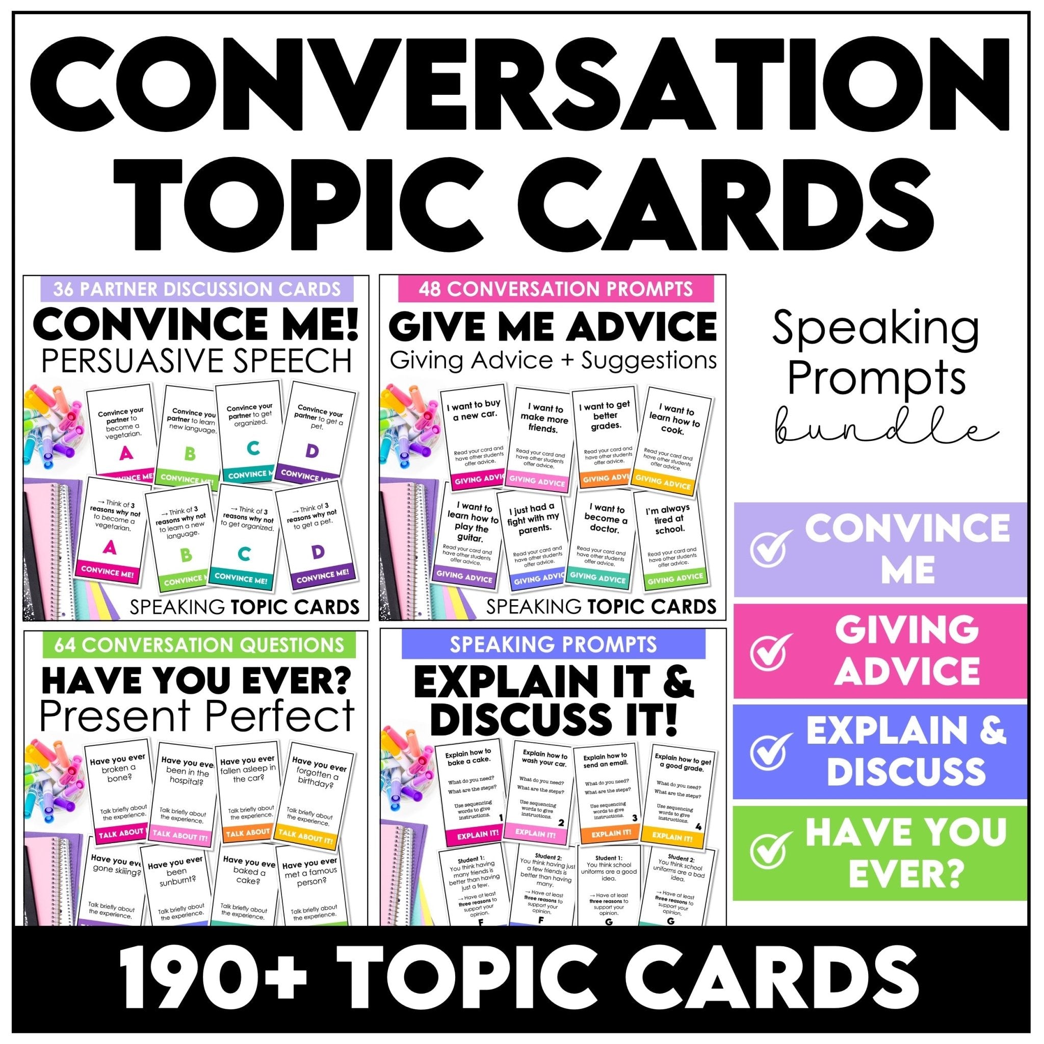 Conversation Topic BUNDLE | ESL Speaking Skills Question Cards - Hot Chocolate Teachables