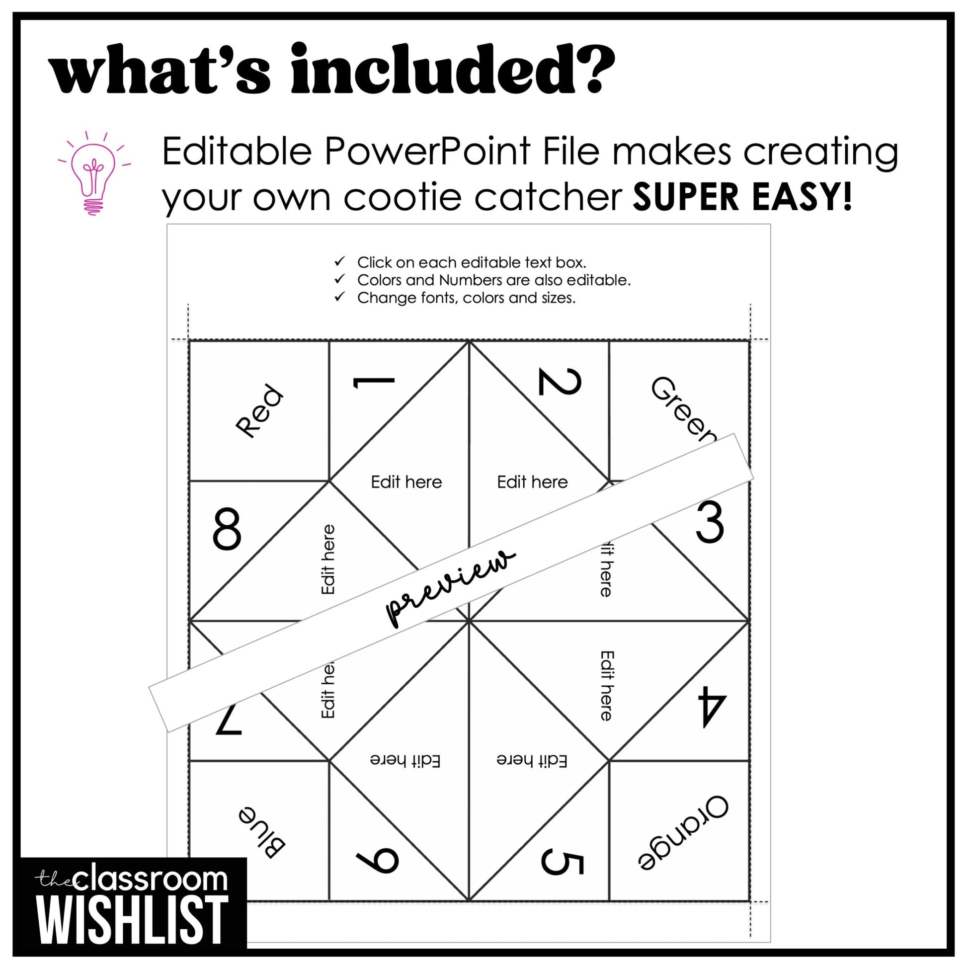 Cootie Catcher Template Fortune Teller Editable Template
