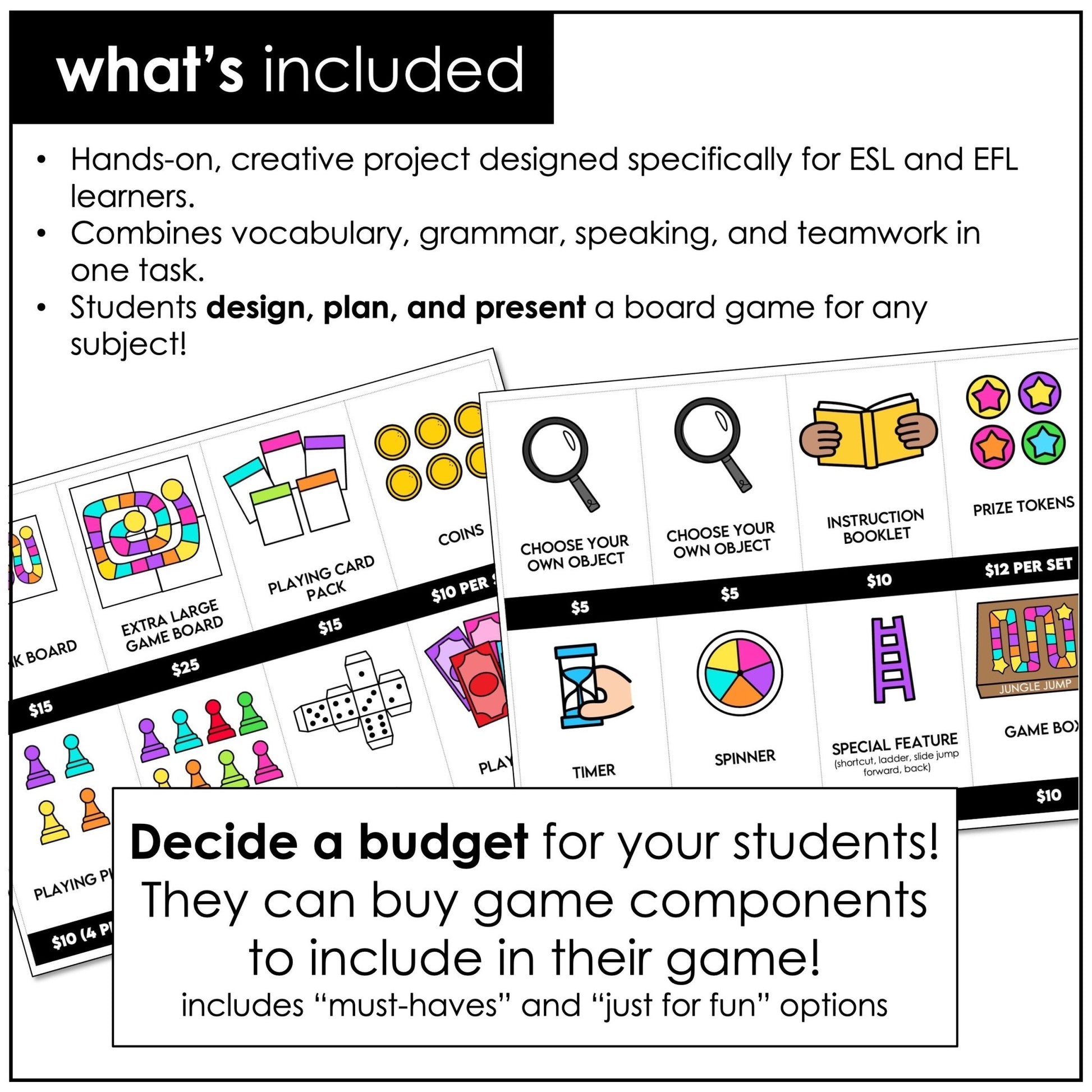 Create Your Own Educational Board Game – ESL Project - Based Learning Kit (PBL) - Hot Chocolate Teachables