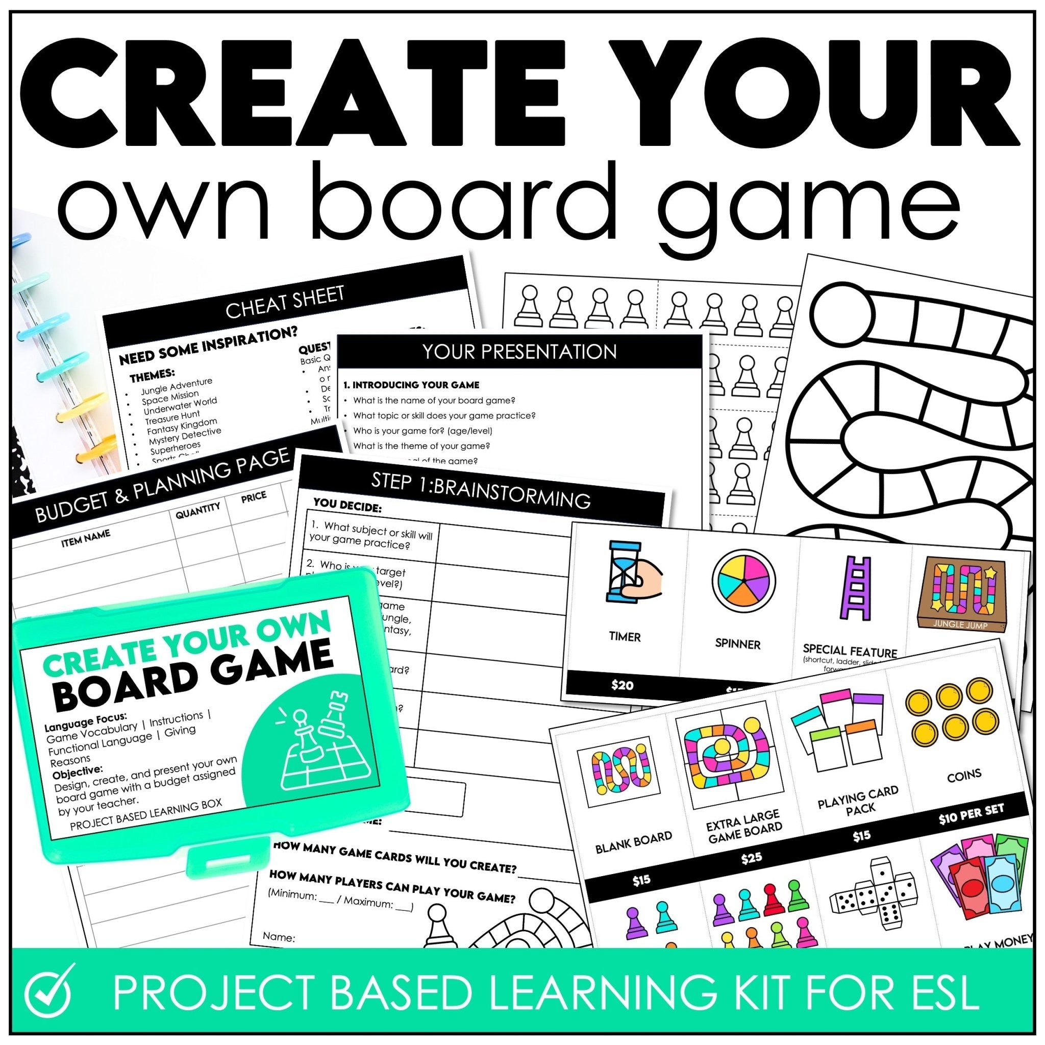 Create Your Own Educational Board Game – ESL Project - Based Learning Kit (PBL) - Hot Chocolate Teachables