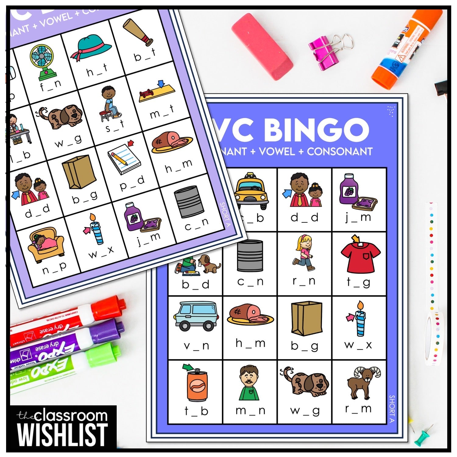CVC Short A Bingo Game (Sample - 5 Game Boards) - Hot Chocolate Teachables
