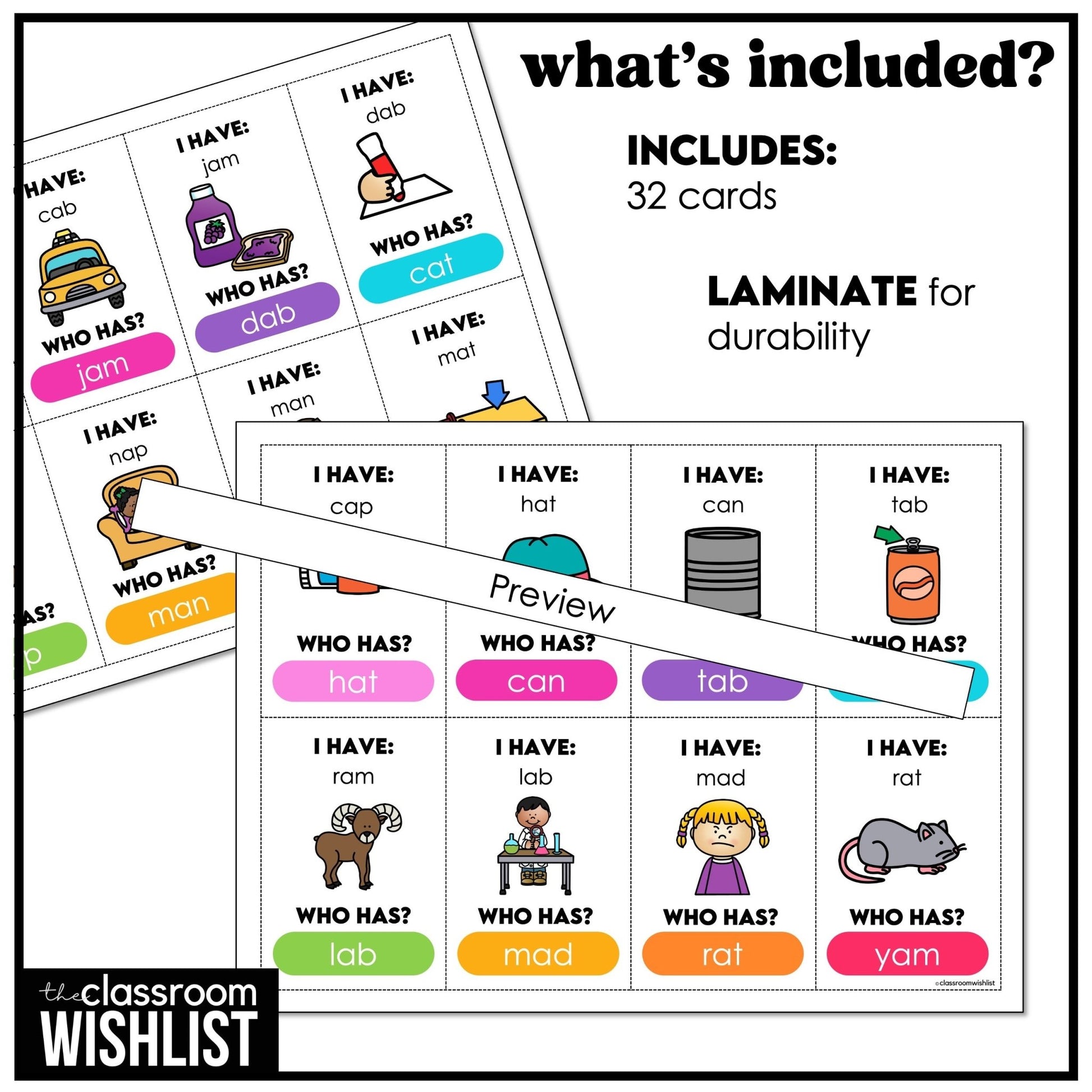 CVC Short A - I Have, Who Has? Card Game | Phonics & Vocabulary Practice - Hot Chocolate Teachables