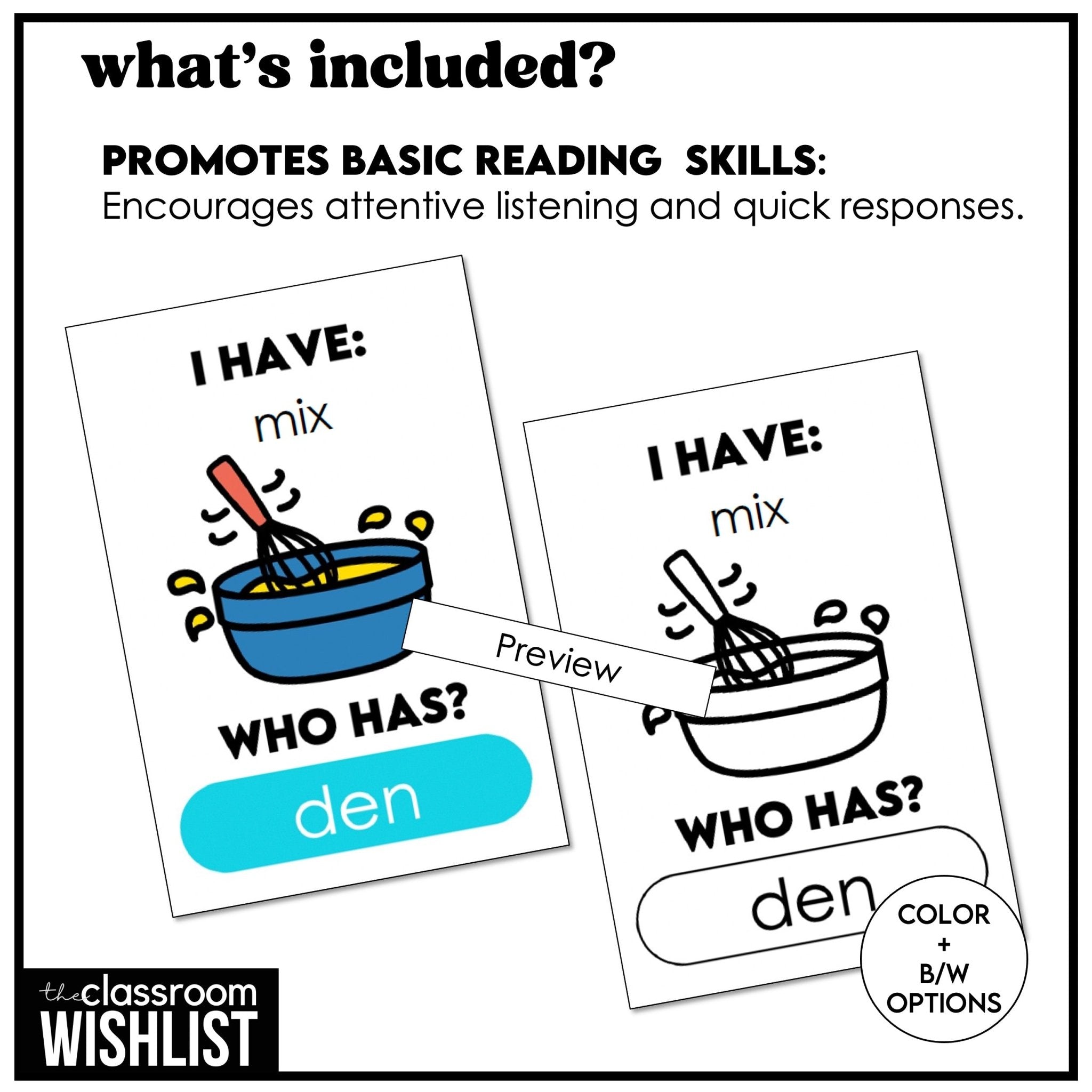 CVC Short E and I - Card Game, I HAVE, WHO HAS? | Reading Practice CVC - Hot Chocolate Teachables