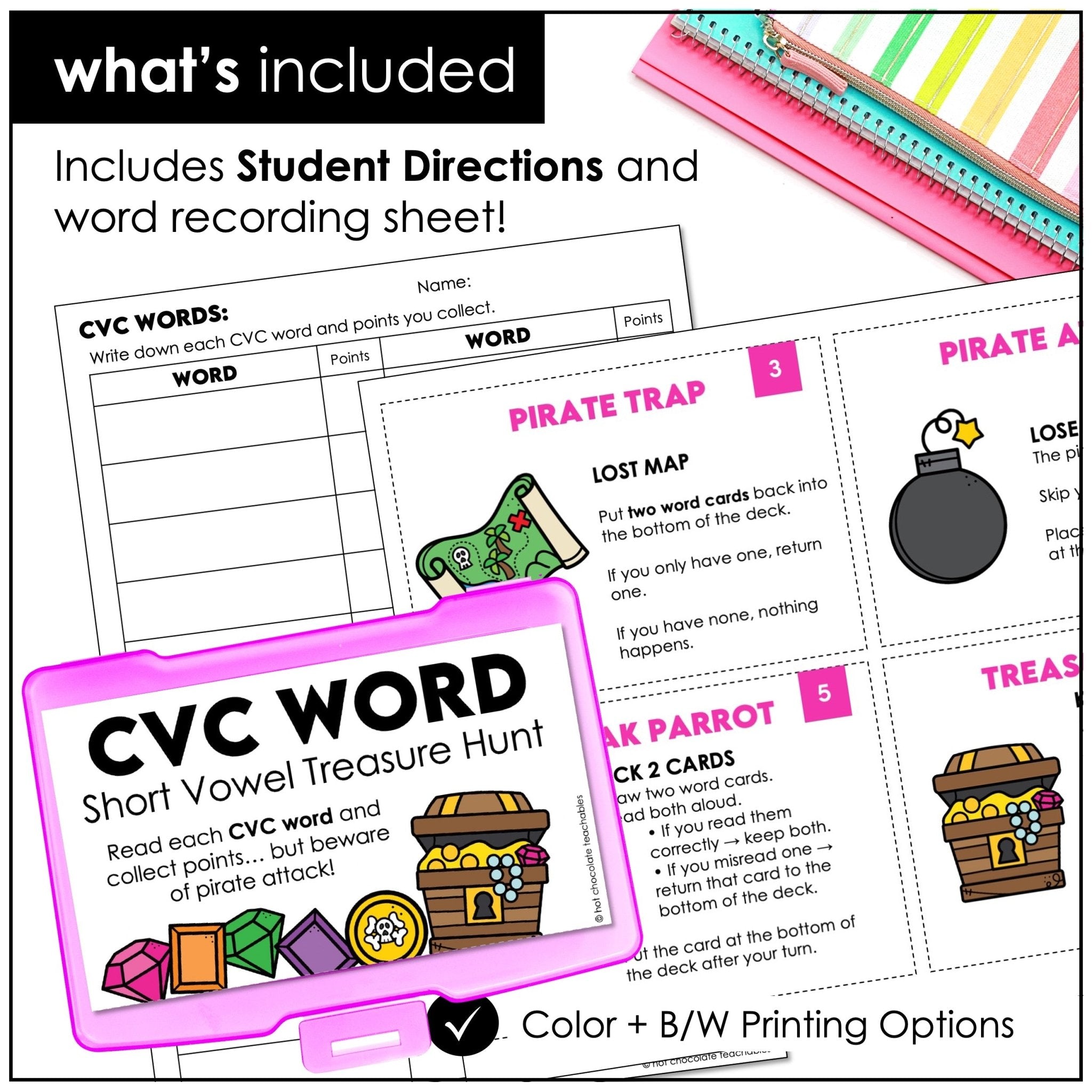 CVC Words Card Game – Short Vowel Phonics with 120 CVC Word Cards - Hot Chocolate Teachables