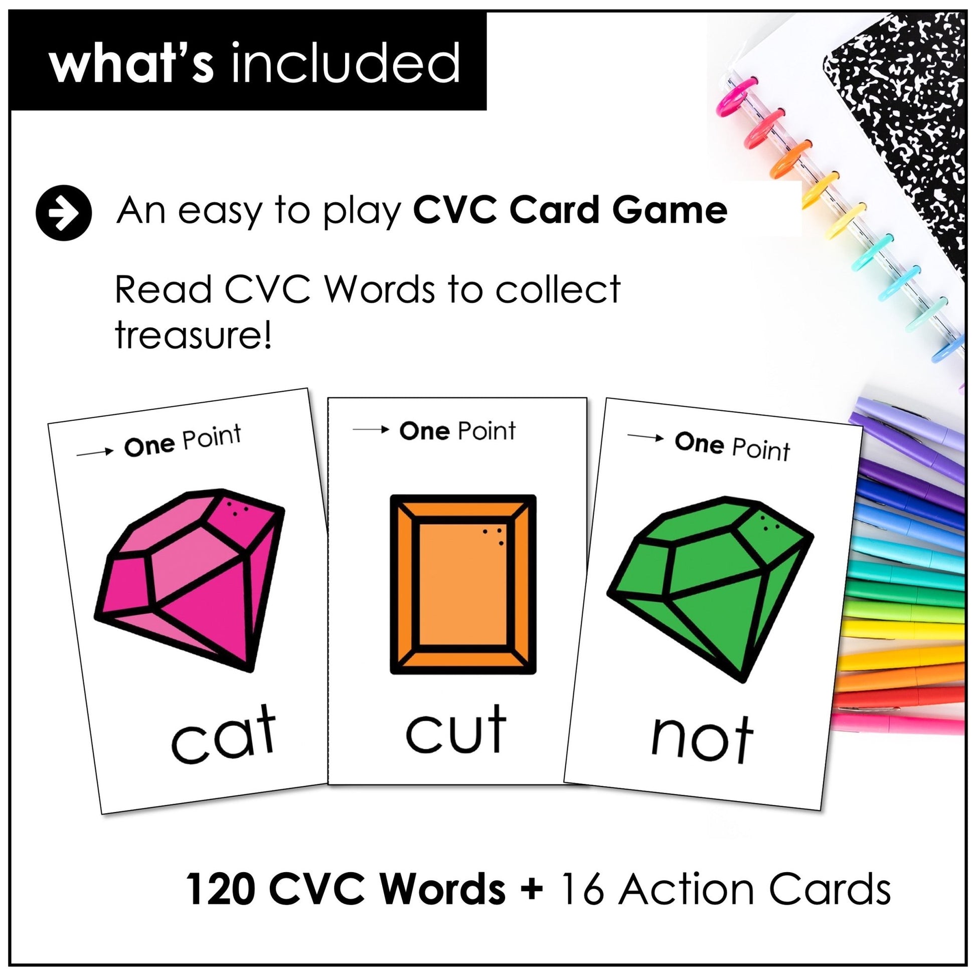 CVC Words Card Game – Short Vowel Phonics with 120 CVC Word Cards - Hot Chocolate Teachables