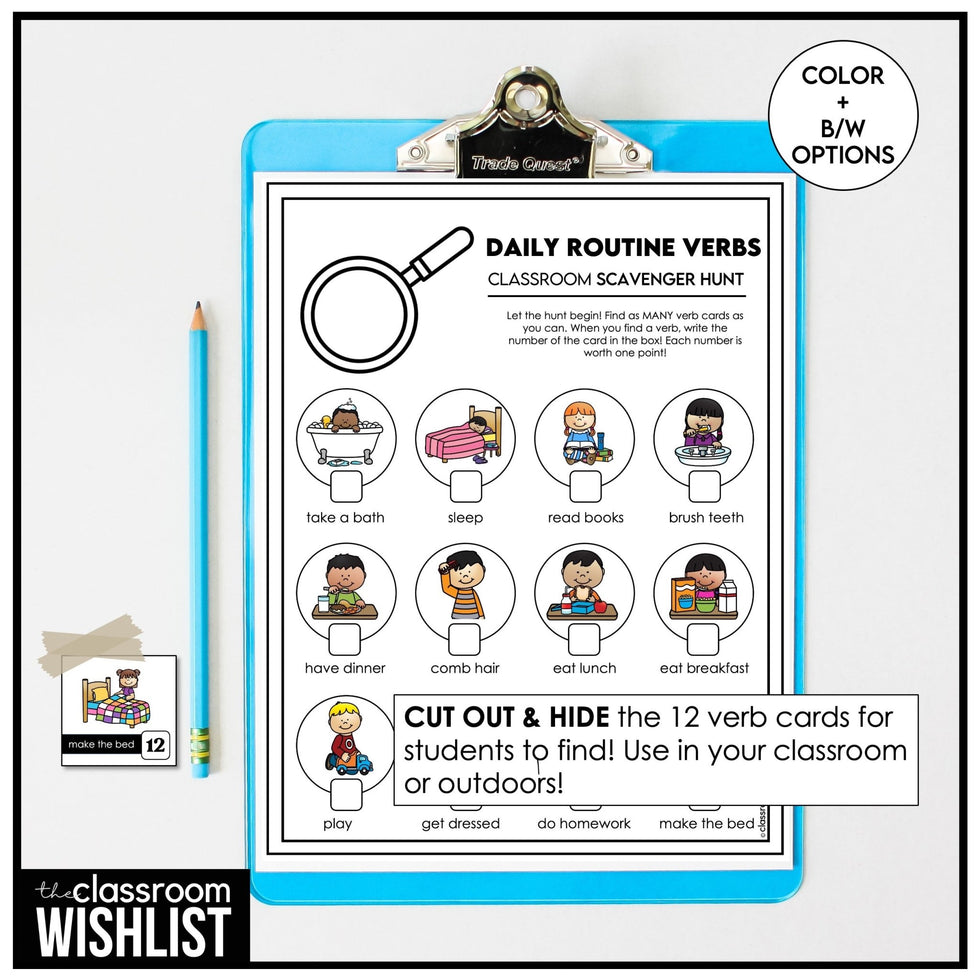 Daily Routine Verb Scavenger Hunt | ESL Action Verbs
