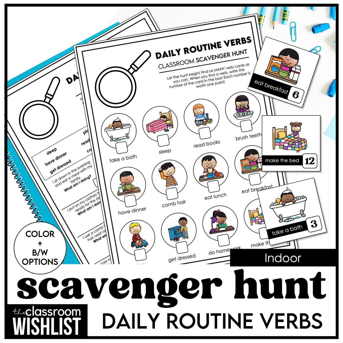 Daily Routine Verb Scavenger Hunt | ESL Action Verbs
