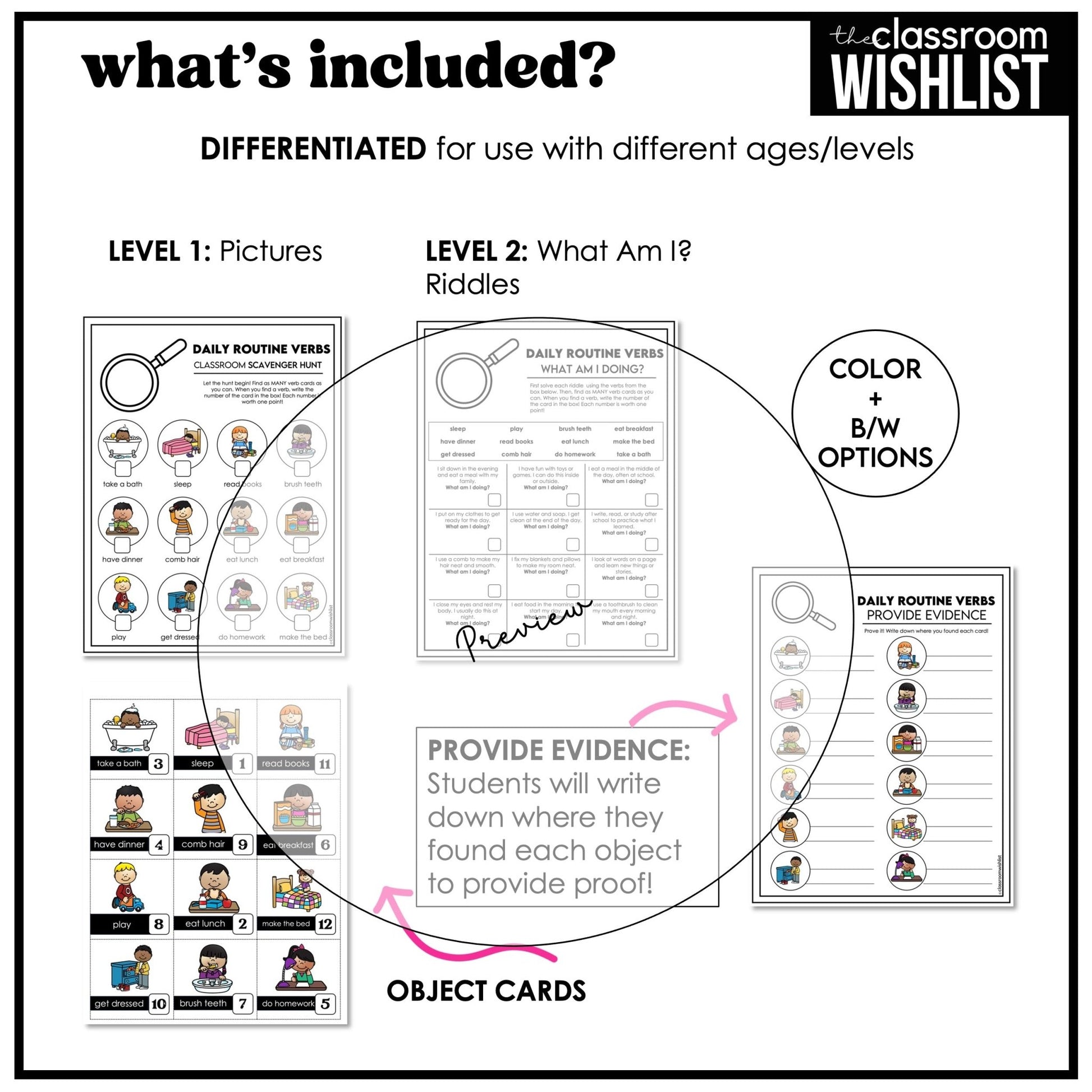 Daily Routine Verbs Scavenger Hunt – ESL Action Verbs Vocabulary Game - Hot Chocolate Teachables